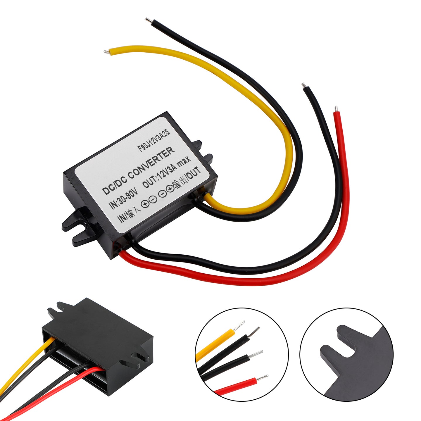 Waterproof DC-DC Converter 30-90V Step Down to 12V Power Supply Module 3A