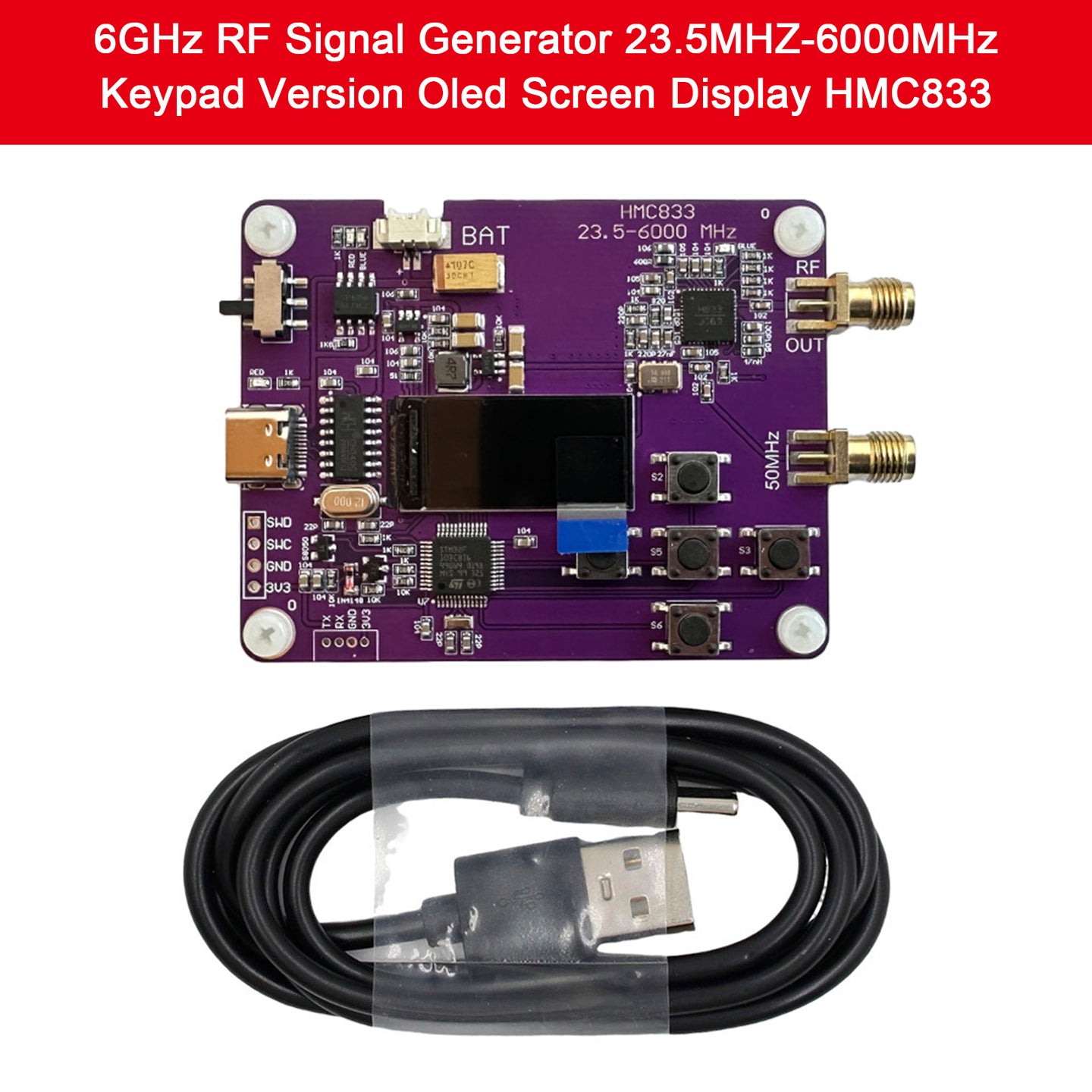6GHz RF Signal Generator 23.5-6000MHz Keypad Version Oled Screen Display HMC833