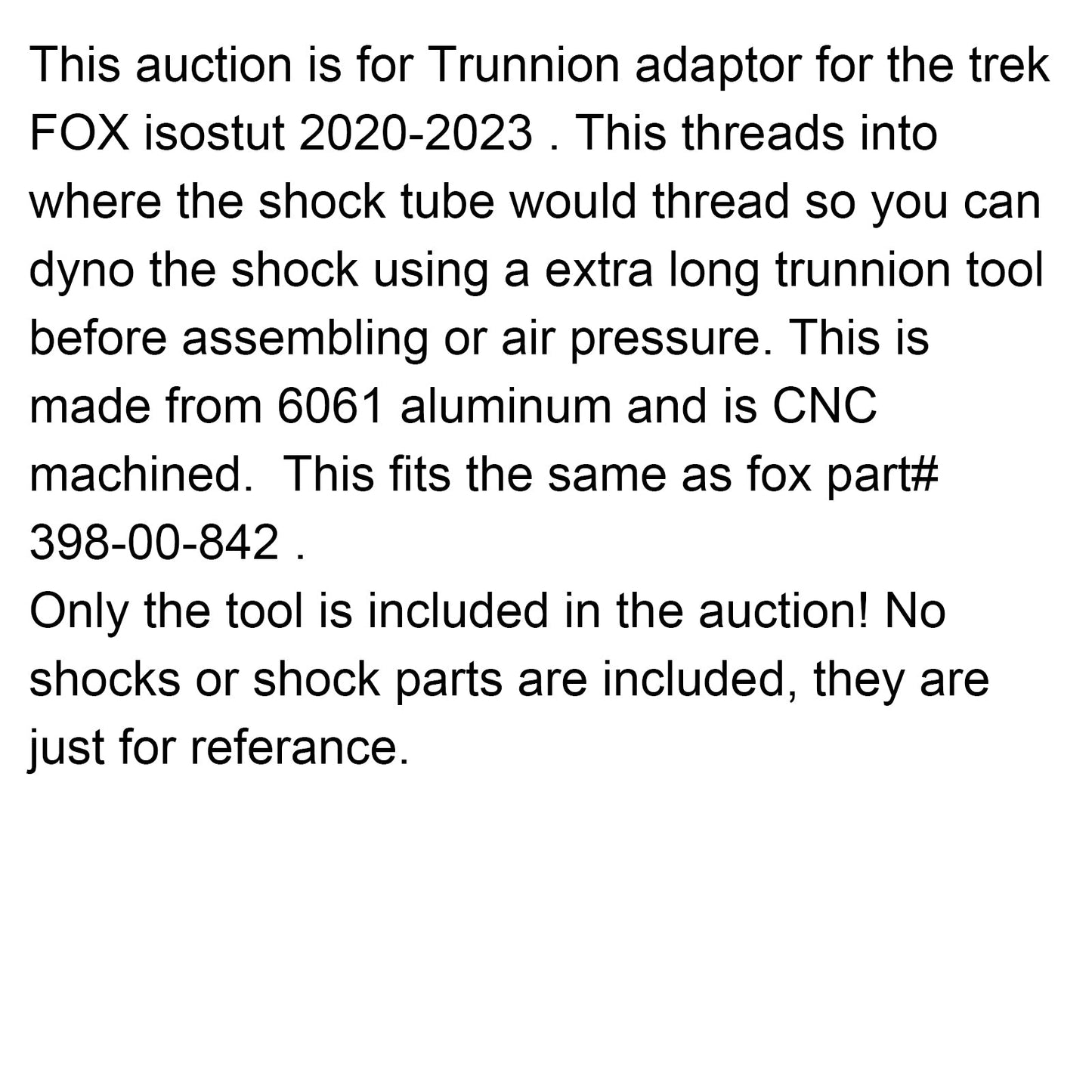 Isostrut Trunnion Adaptor Coupler for Fox 398-00-842 Dyno (Copy)