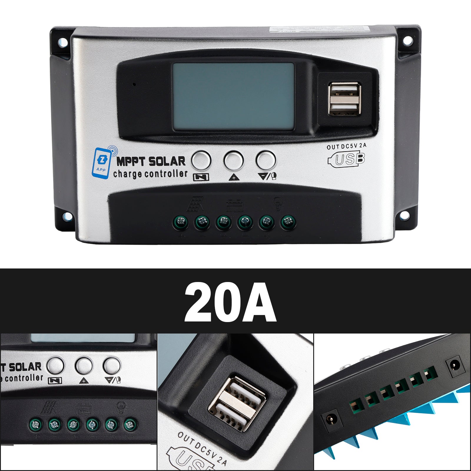 20A MPPT High Energy Solar DSP Controller Repair Battery APP to Remotely Manage