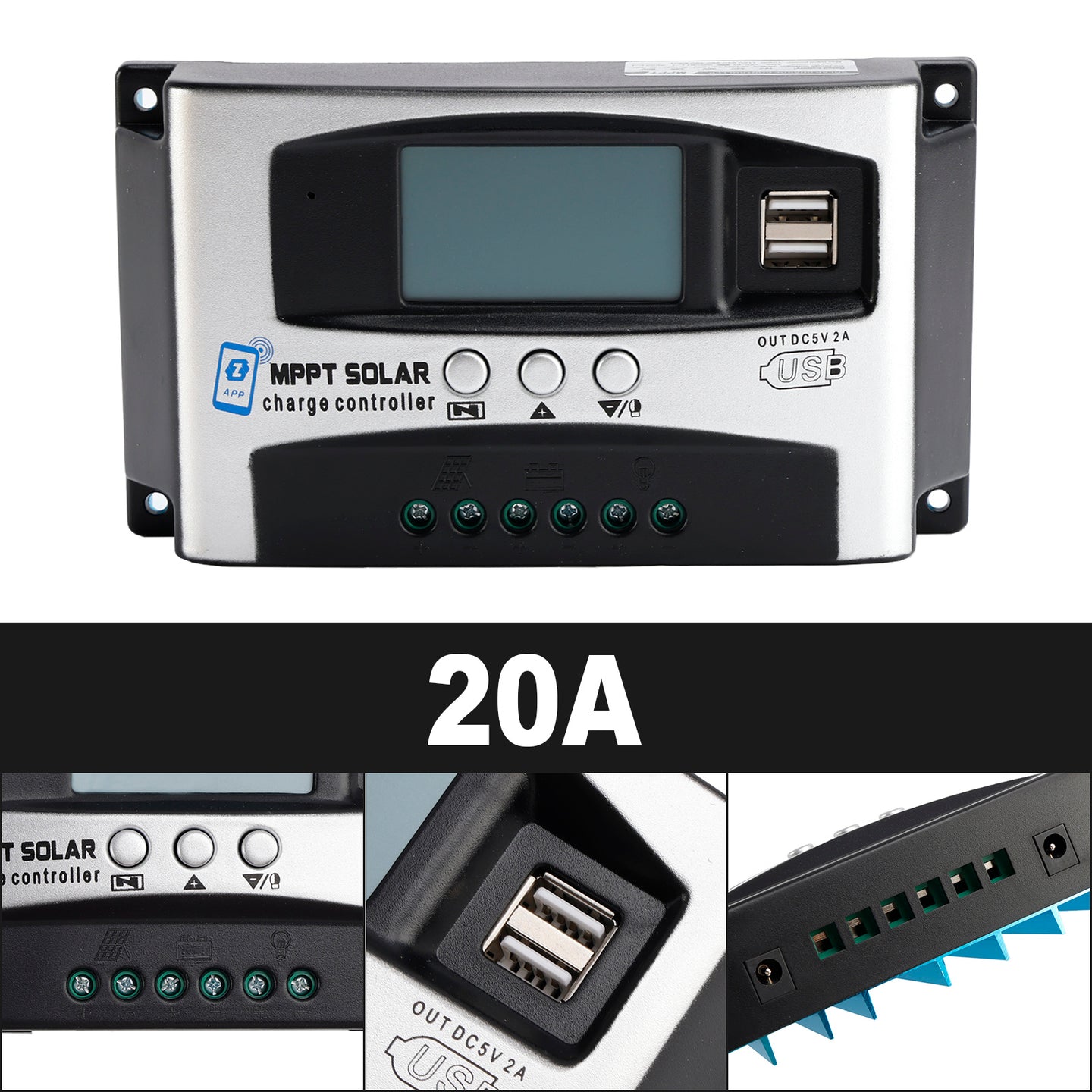 20A MPPT High Energy Solar DSP Controller Repair Battery APP to Remotely Manage