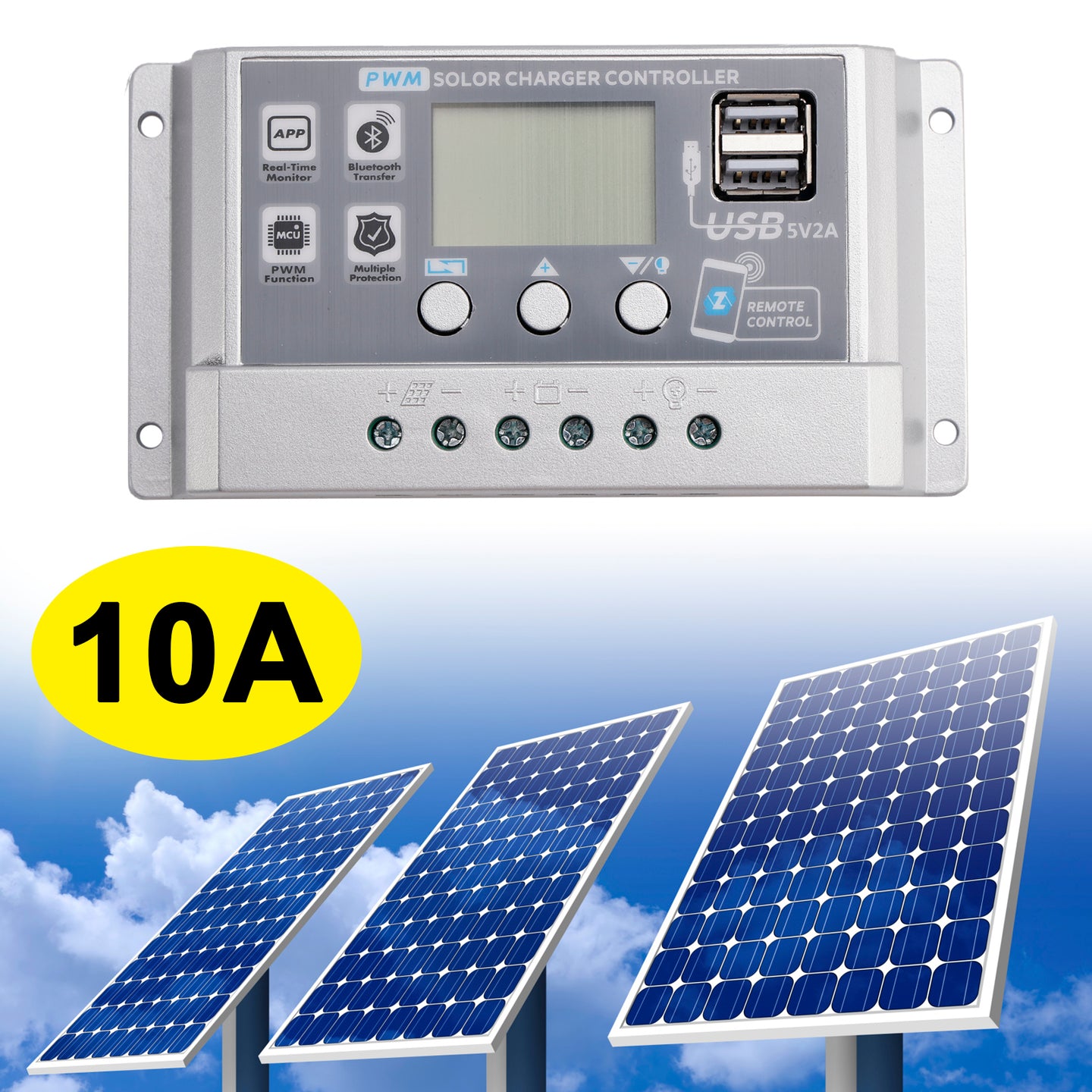 10A PWM Solar Controller Mobile APP Intelligent Control 12V24V Solar Controller