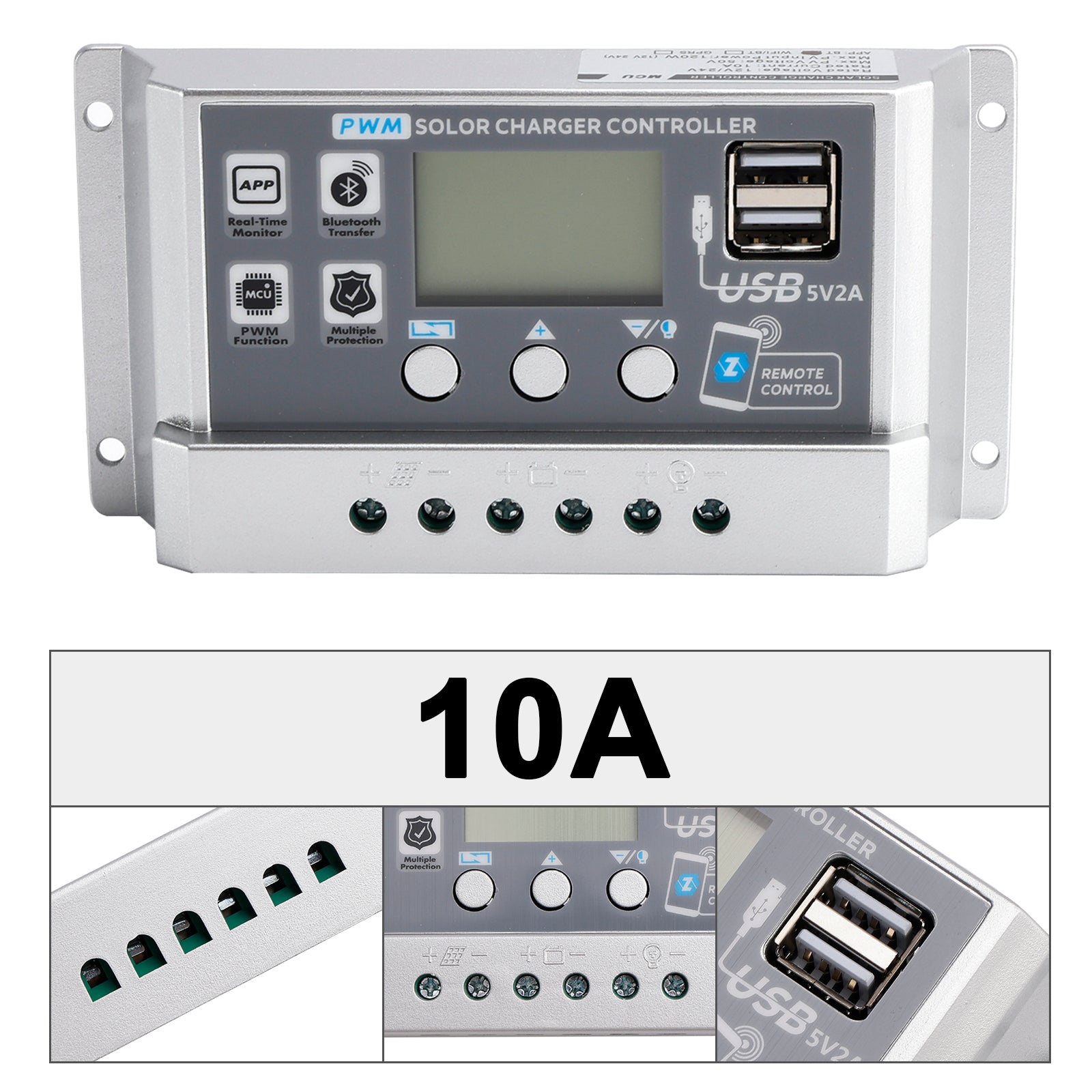 10A PWM Solar Controller Mobile APP Intelligent Control 12V24V Solar Controller