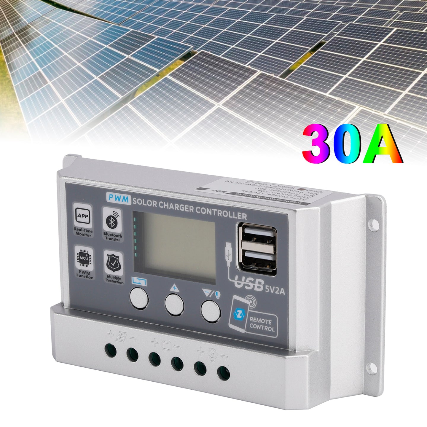 30A PWM Solar Controller Mobile APP Intelligent Control 12V24V Solar Controller
