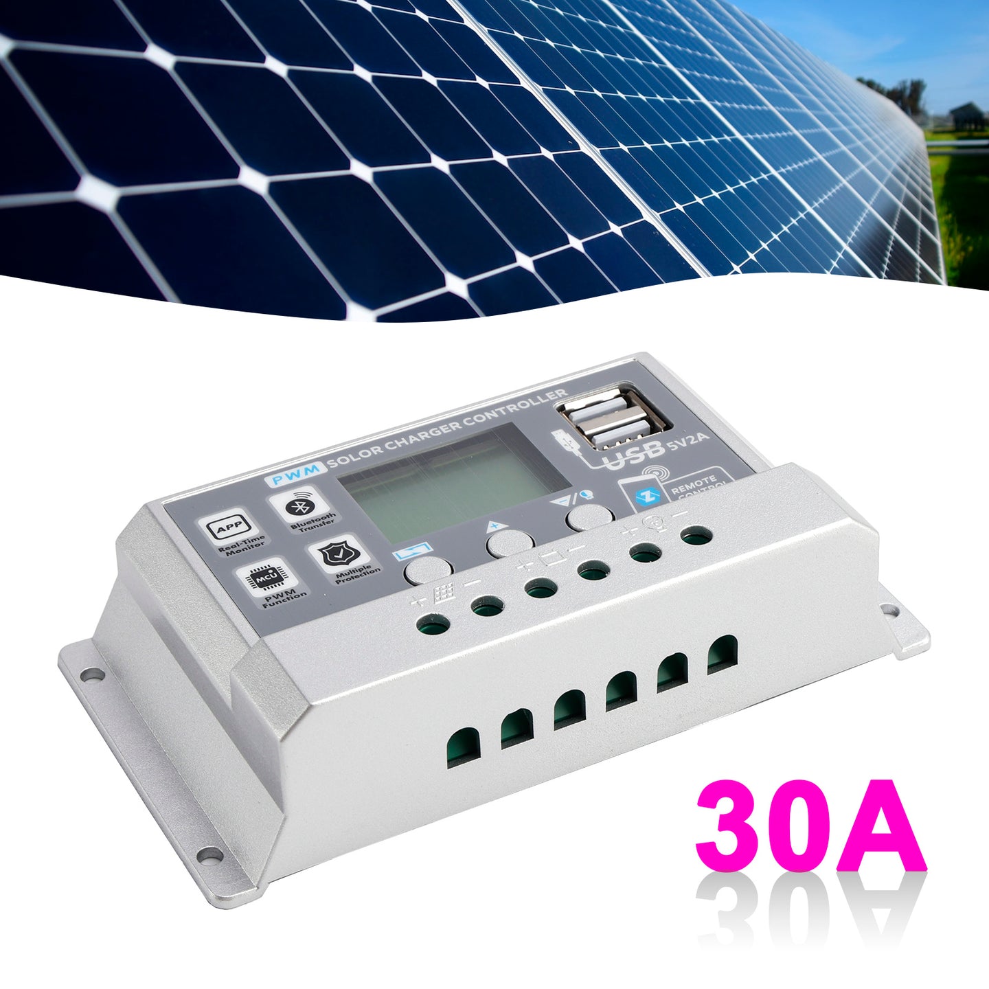 30A PWM Solar Controller Mobile APP Intelligent Control 12V24V Solar Controller