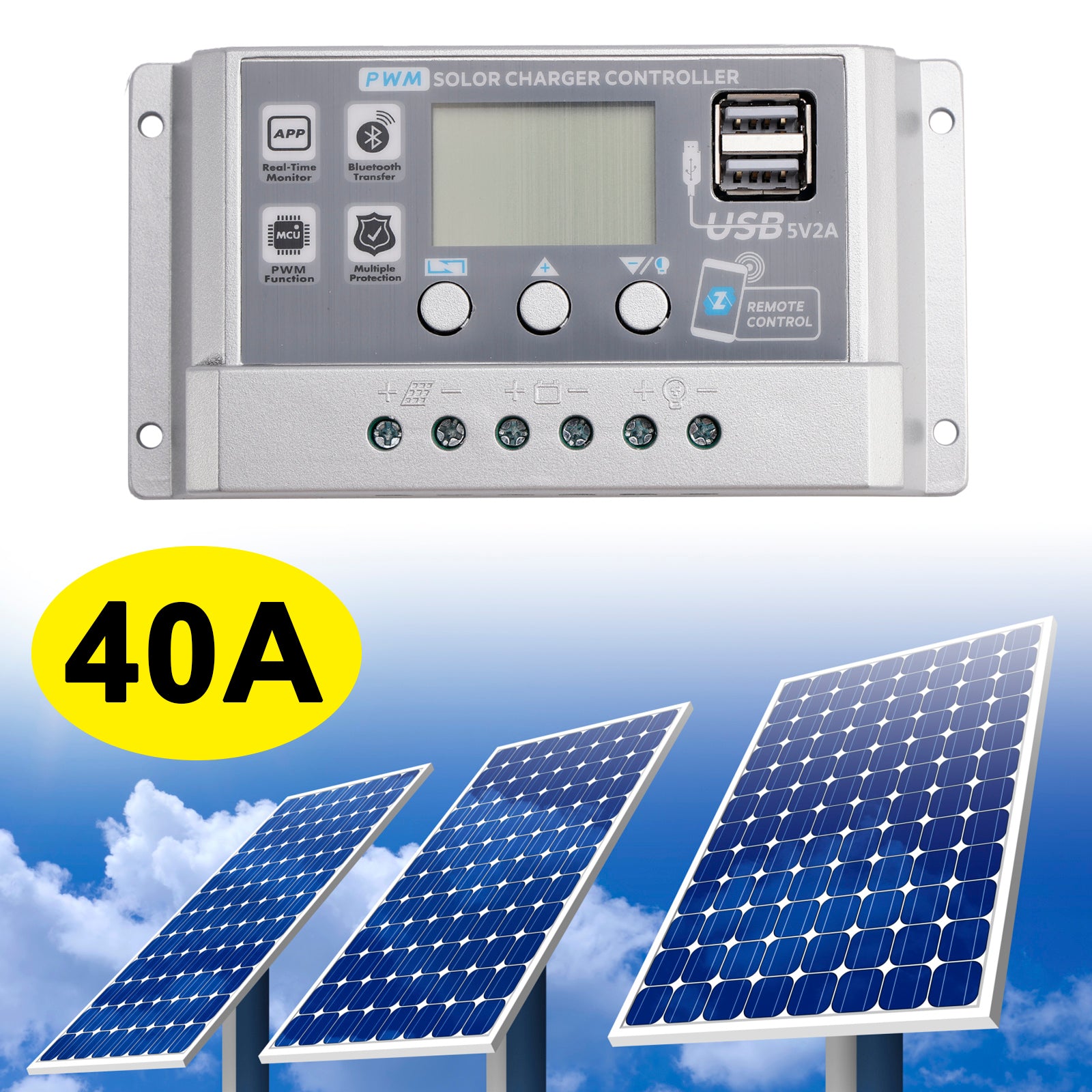 40A PWM Solar Controller Mobile APP Intelligent Control 12V24V Solar Controller