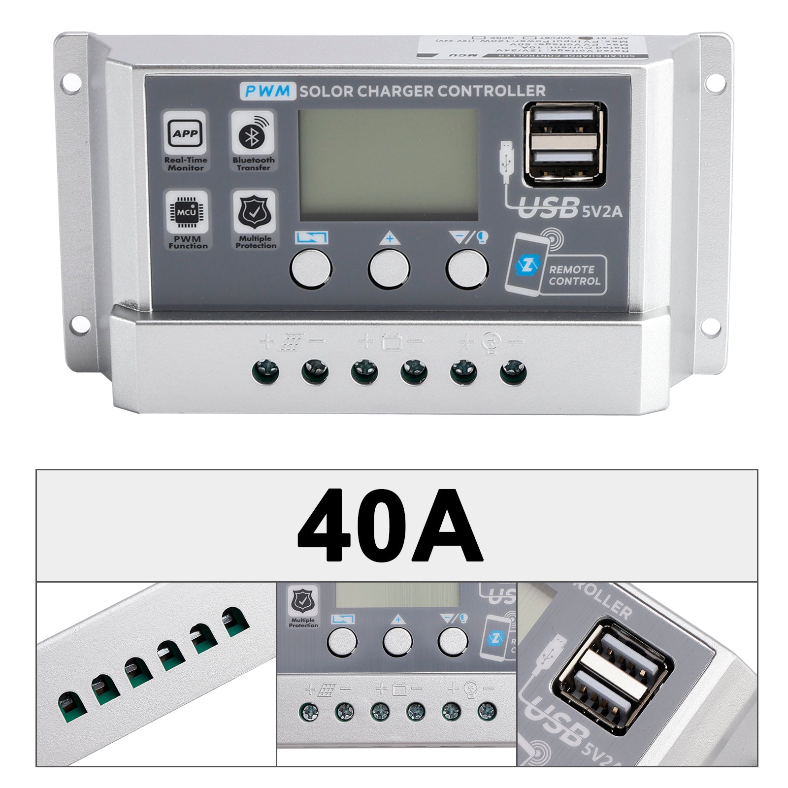 40A PWM Solar Controller Mobile APP Intelligent Control 12V24V Solar Controller