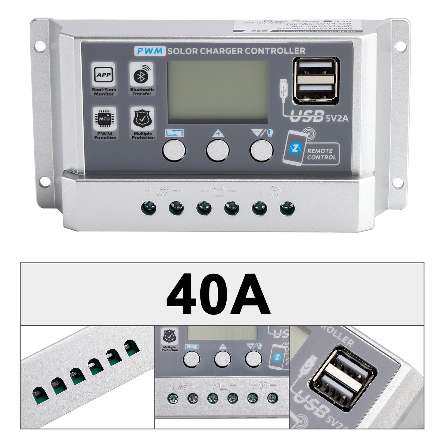40A PWM Solar Controller Mobile APP Intelligent Control 12V24V Solar Controller