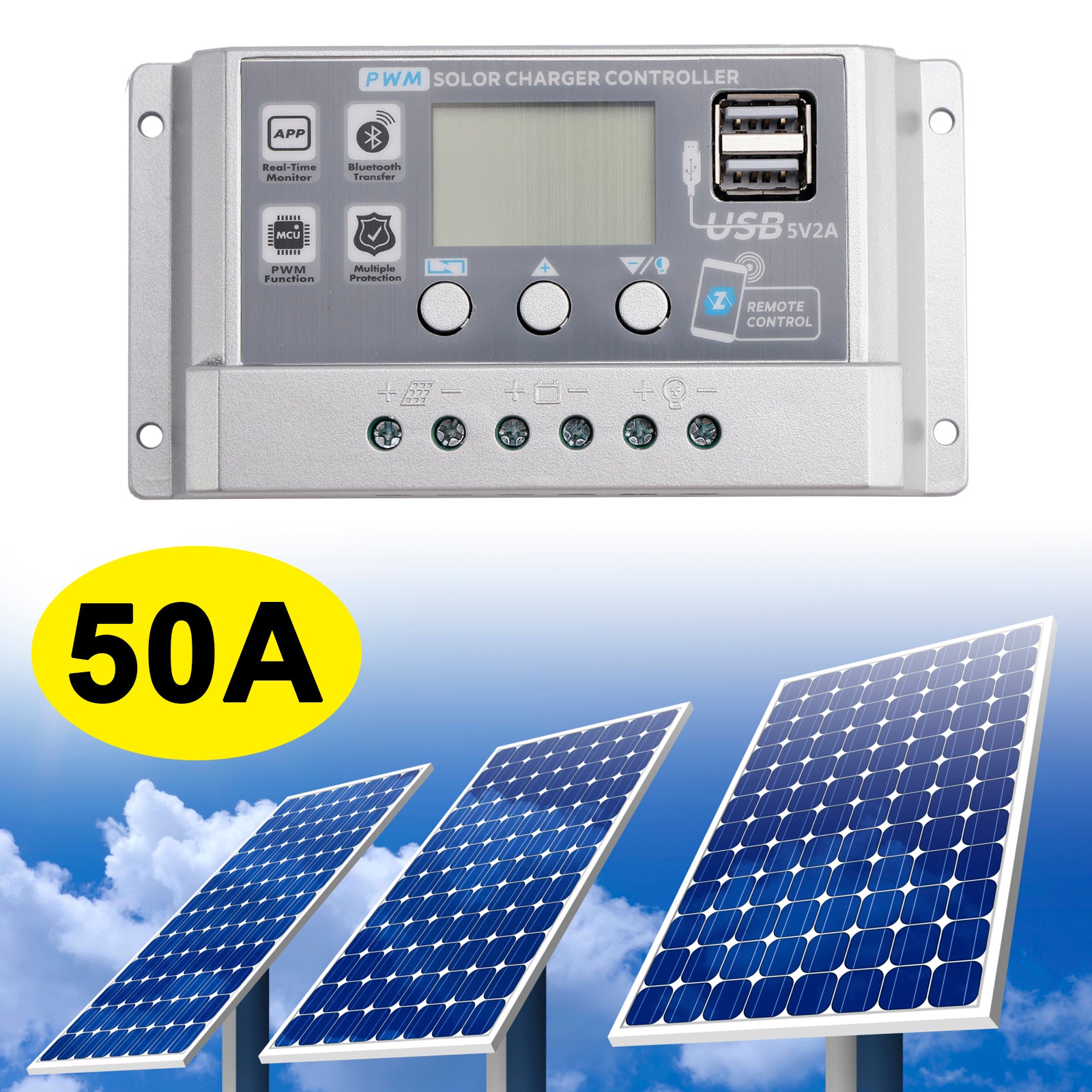 50A PWM Solar Controller Mobile APP Intelligent Control 12V24V Solar Controller