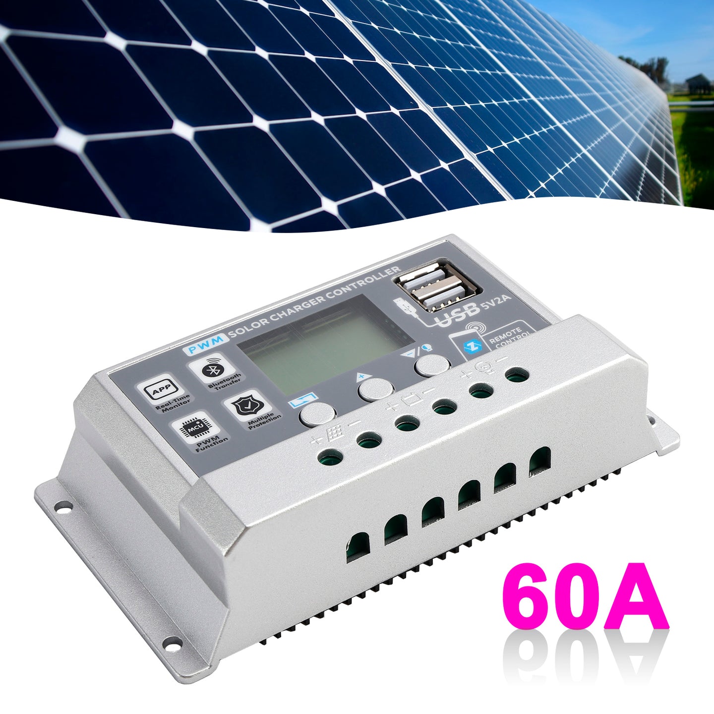 60A PWM Solar Controller Mobile APP Intelligent Control 12V24V Solar Controller