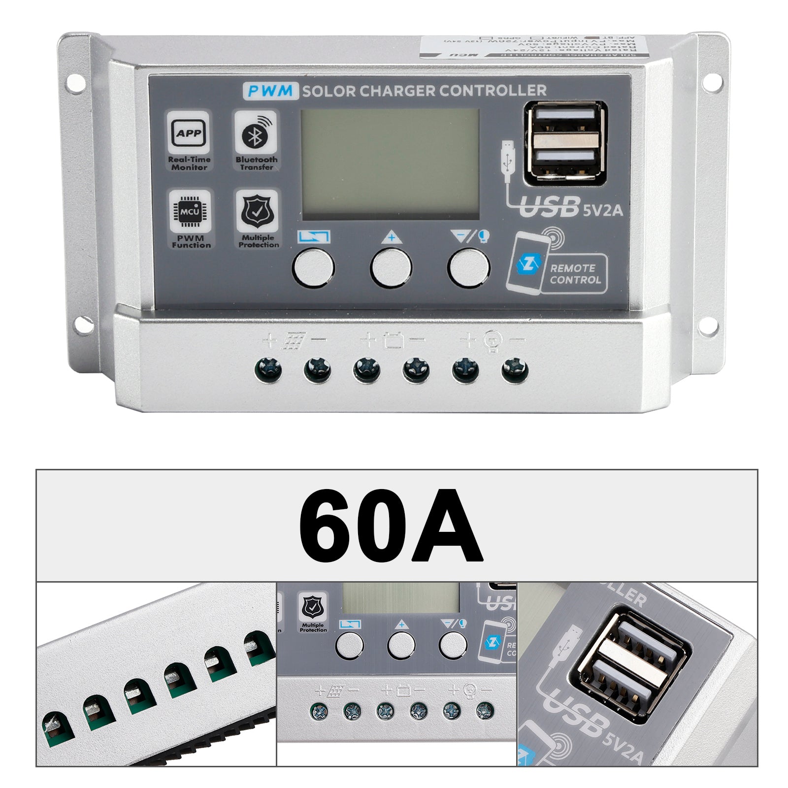60A PWM Solar Controller Mobile APP Intelligent Control 12V24V Solar Controller