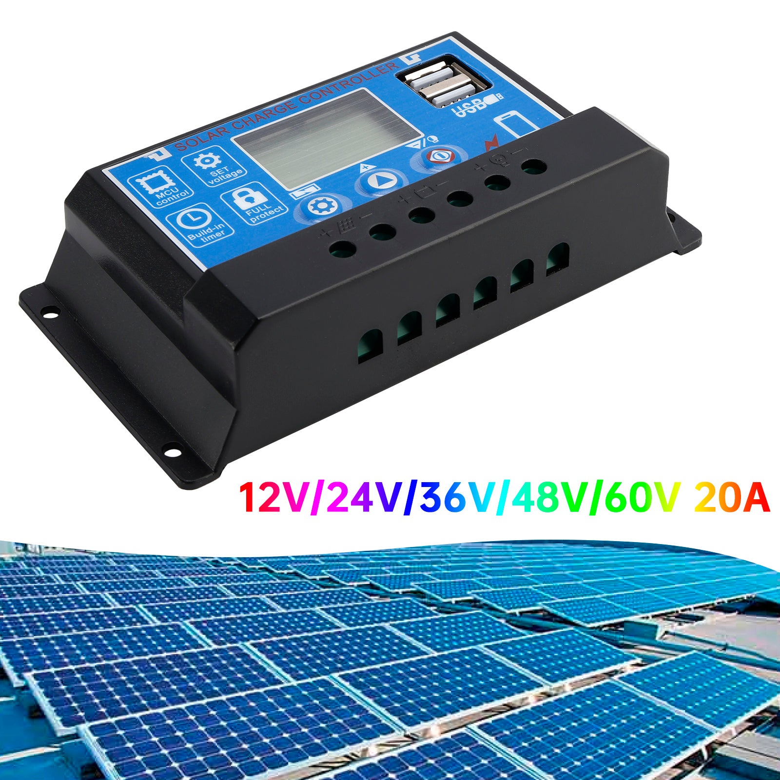 20A PWM Solar Controller Mobile APP Intelligent Control 12V-60V Solar Controller