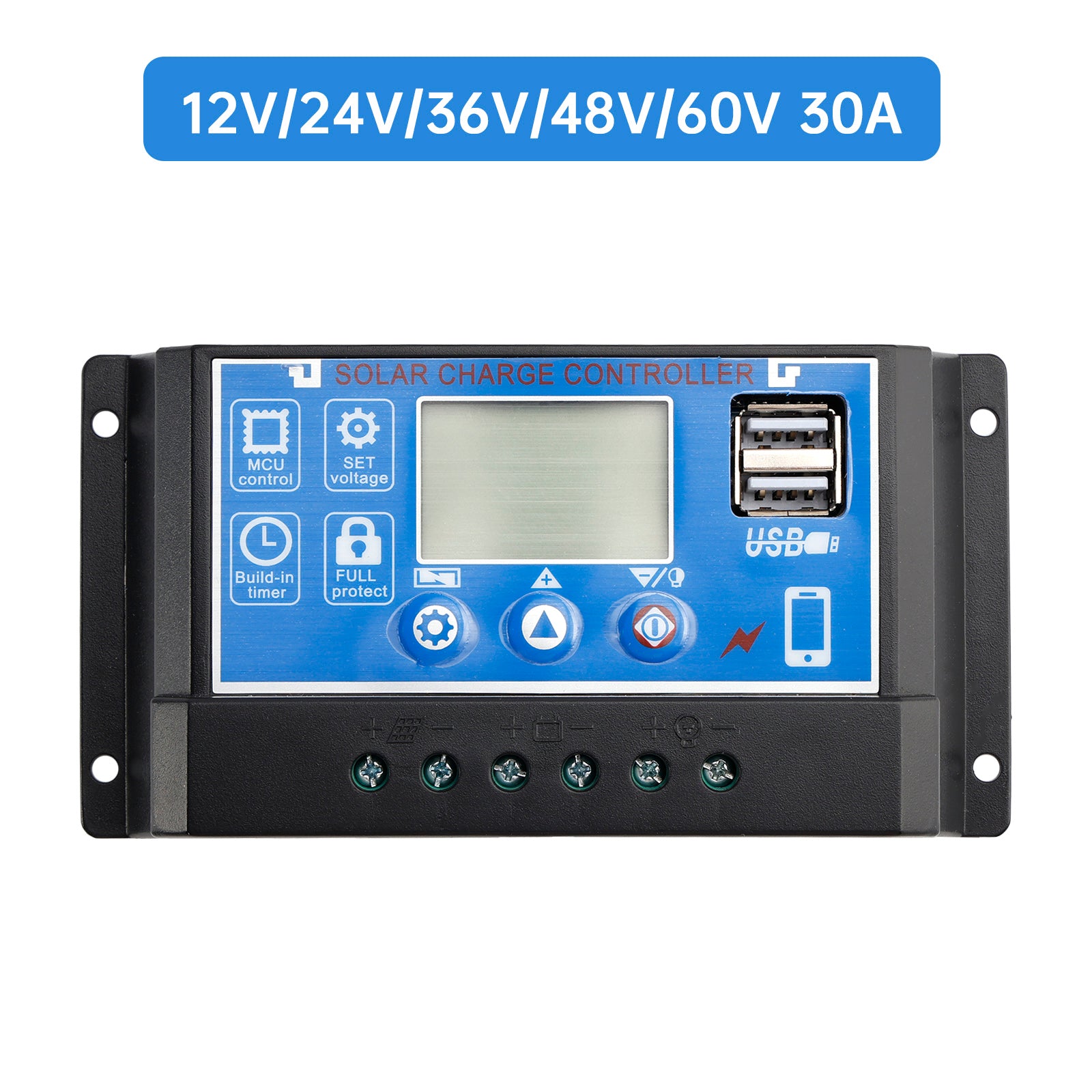 30A PWM Solar Controller Mobile APP Intelligent Control 12V-60V Solar Controller