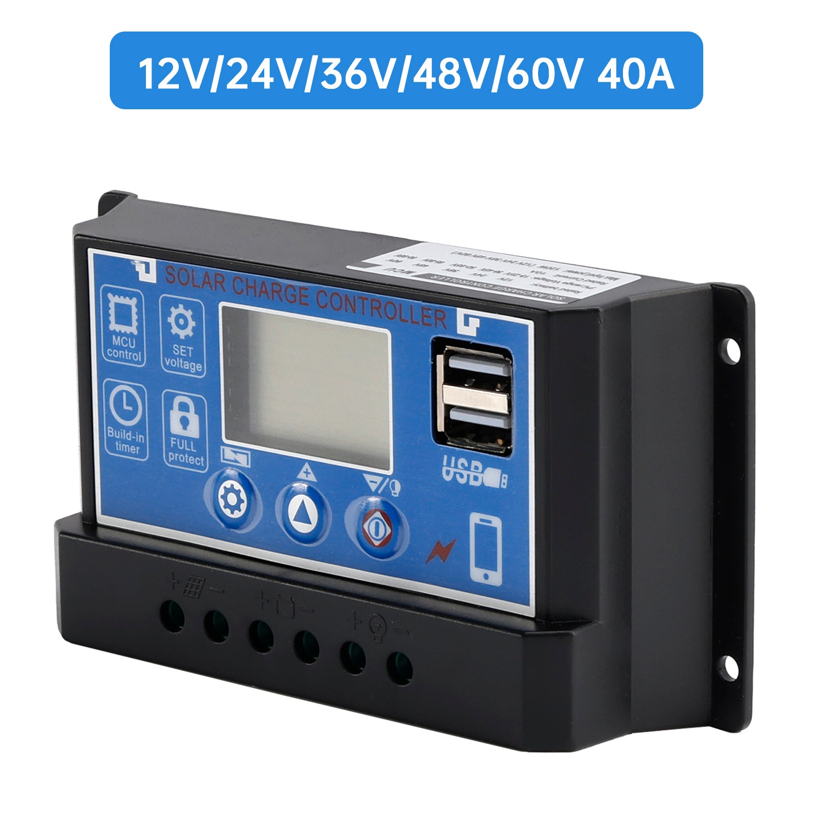 40A PWM Solar Controller Mobile APP Intelligent Control 12V-60V Solar Controller