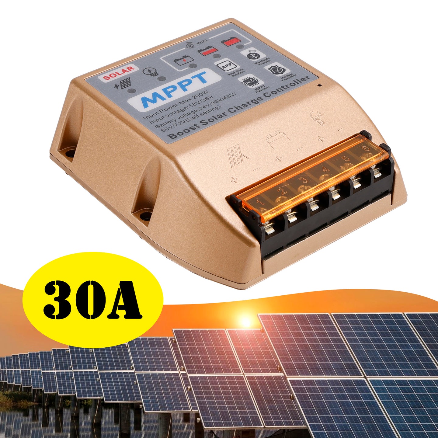 30A Boost MPPT Solar Controller 24V36V48V60V72V Solar Electric Vehicle Charging