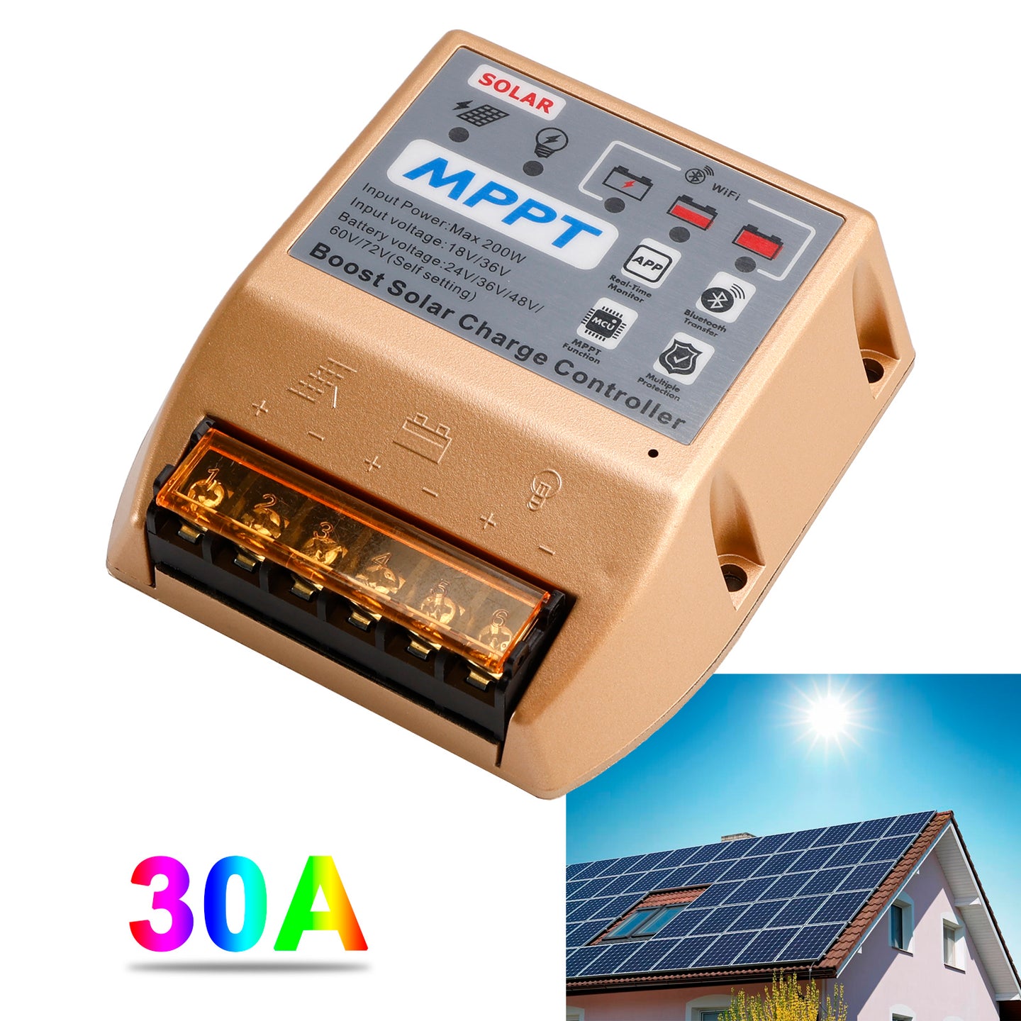30A Boost MPPT Solar Controller 24V36V48V60V72V Solar Electric Vehicle Charging