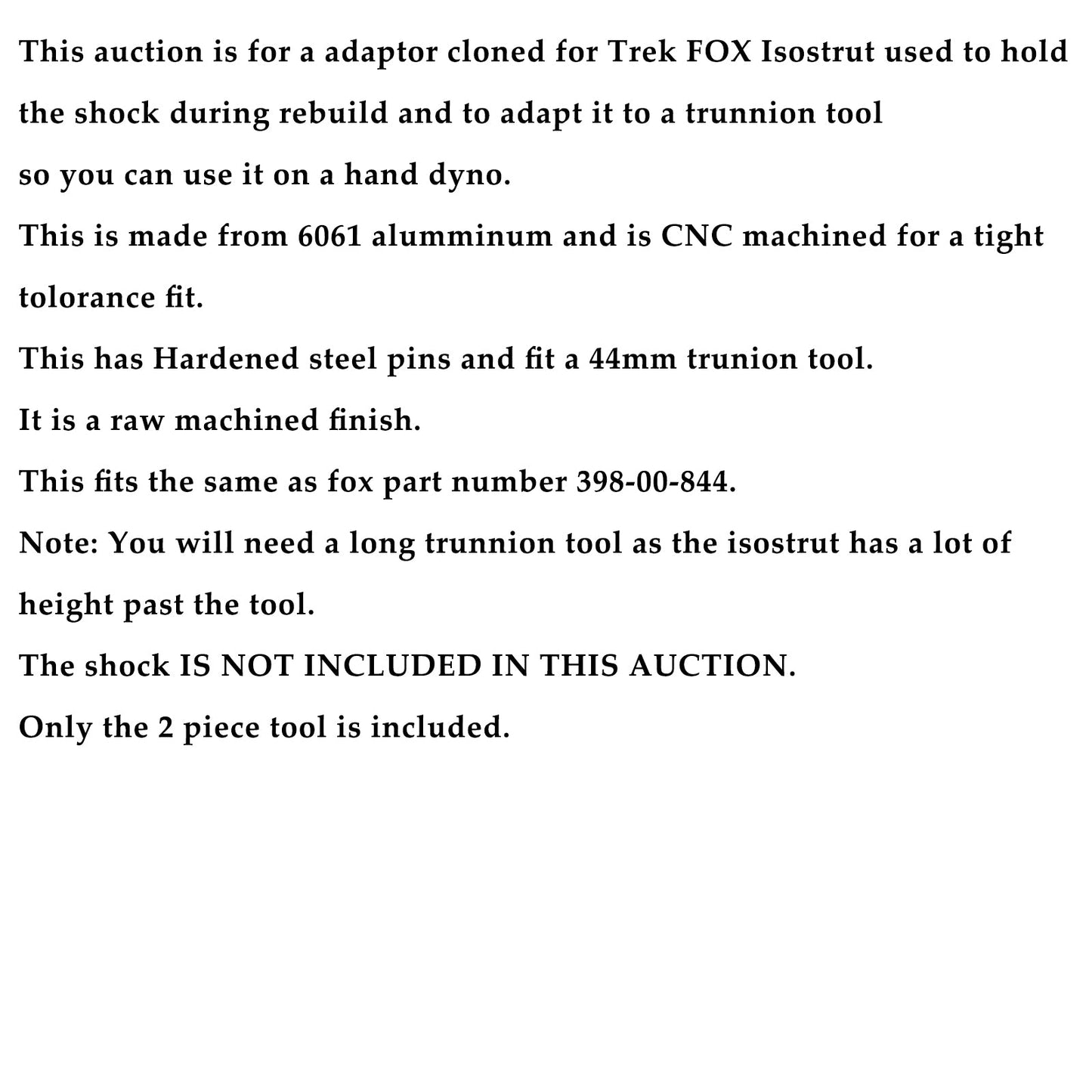 Adaptor/Coupler for Trek Fox Isostrut DYNO #398-00-844 Service (Copy)