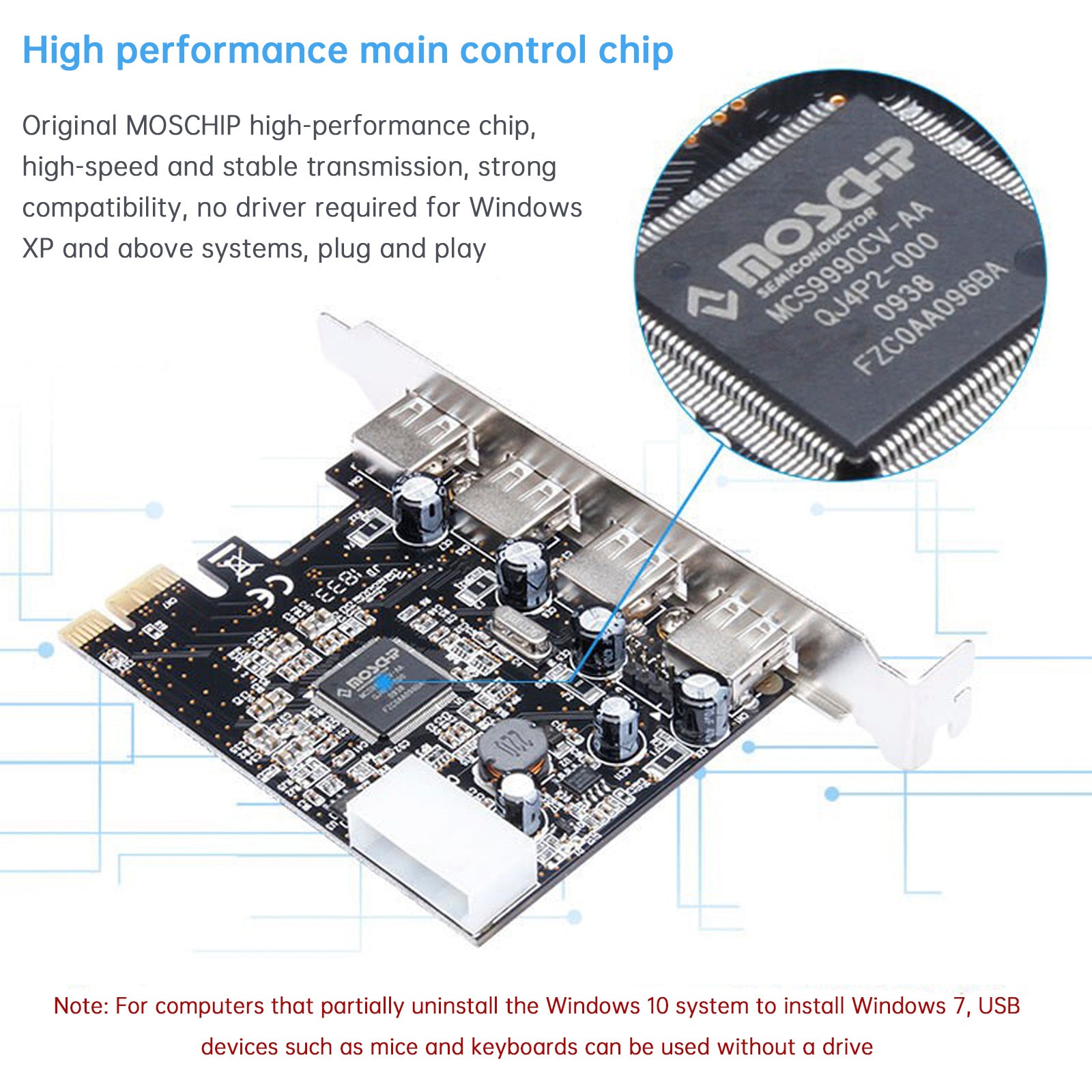 HUB 2.0 PCIE to USB 2.0 Expansion Card Moschip Adapter Card 4PIN Power Supply (Copy)