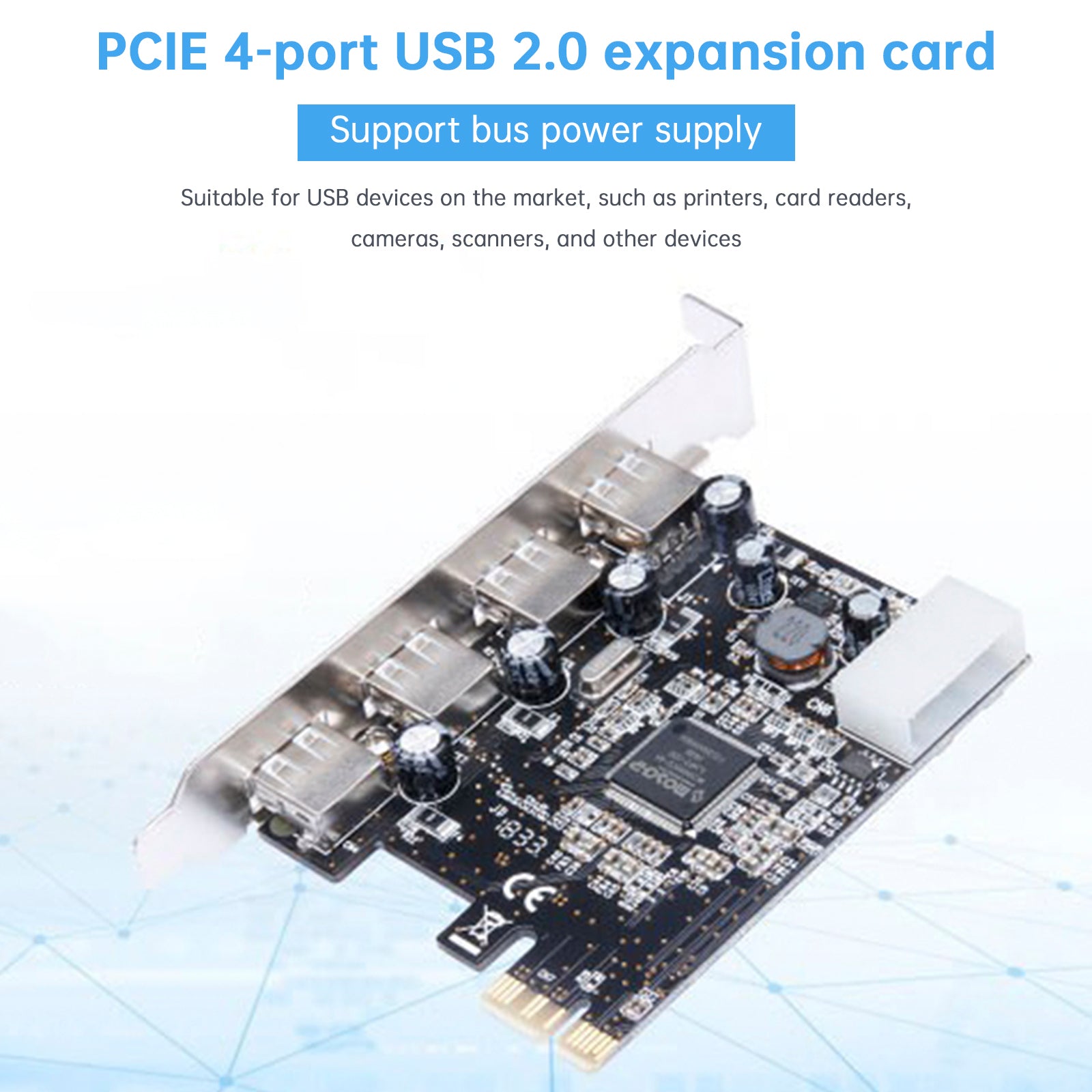 HUB 2.0 PCIE to USB 2.0 Expansion Card Moschip Adapter Card 4PIN Power Supply (Copy)