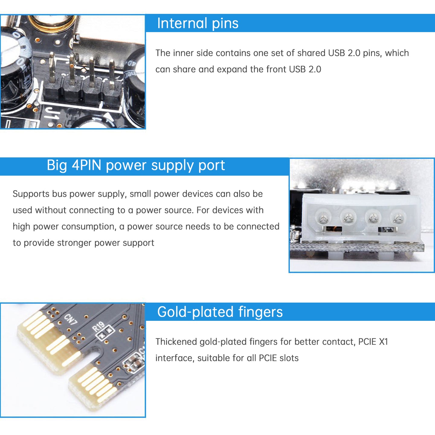 HUB 2.0 PCIE to USB 2.0 Expansion Card Moschip Adapter Card 4PIN Power Supply