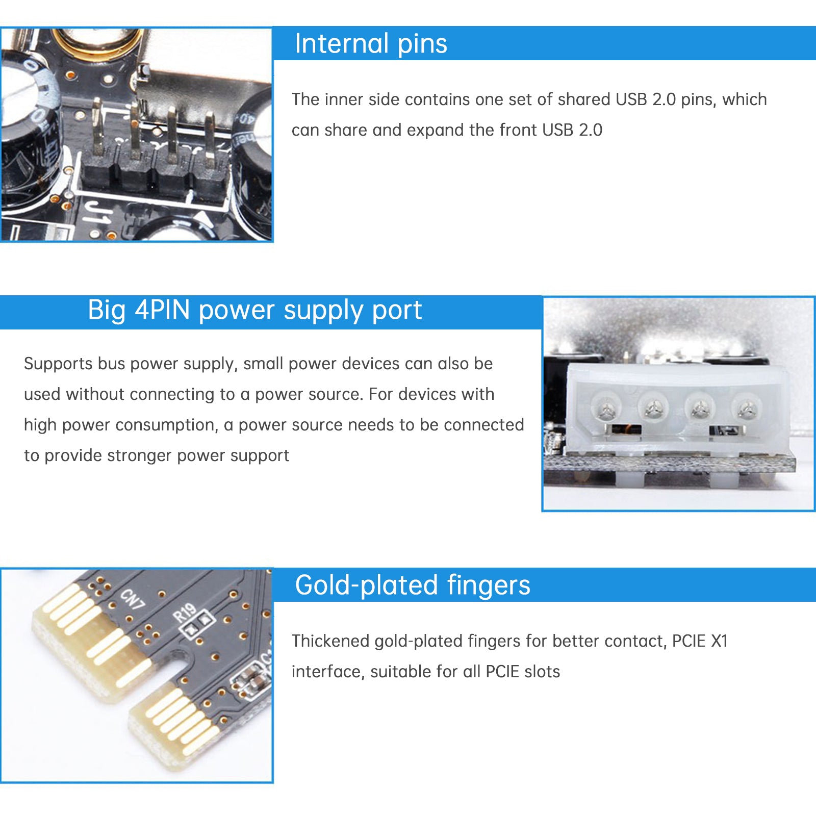 HUB 2.0 PCIE to USB 2.0 Expansion Card Moschip Adapter Card 4PIN Power Supply (Copy)