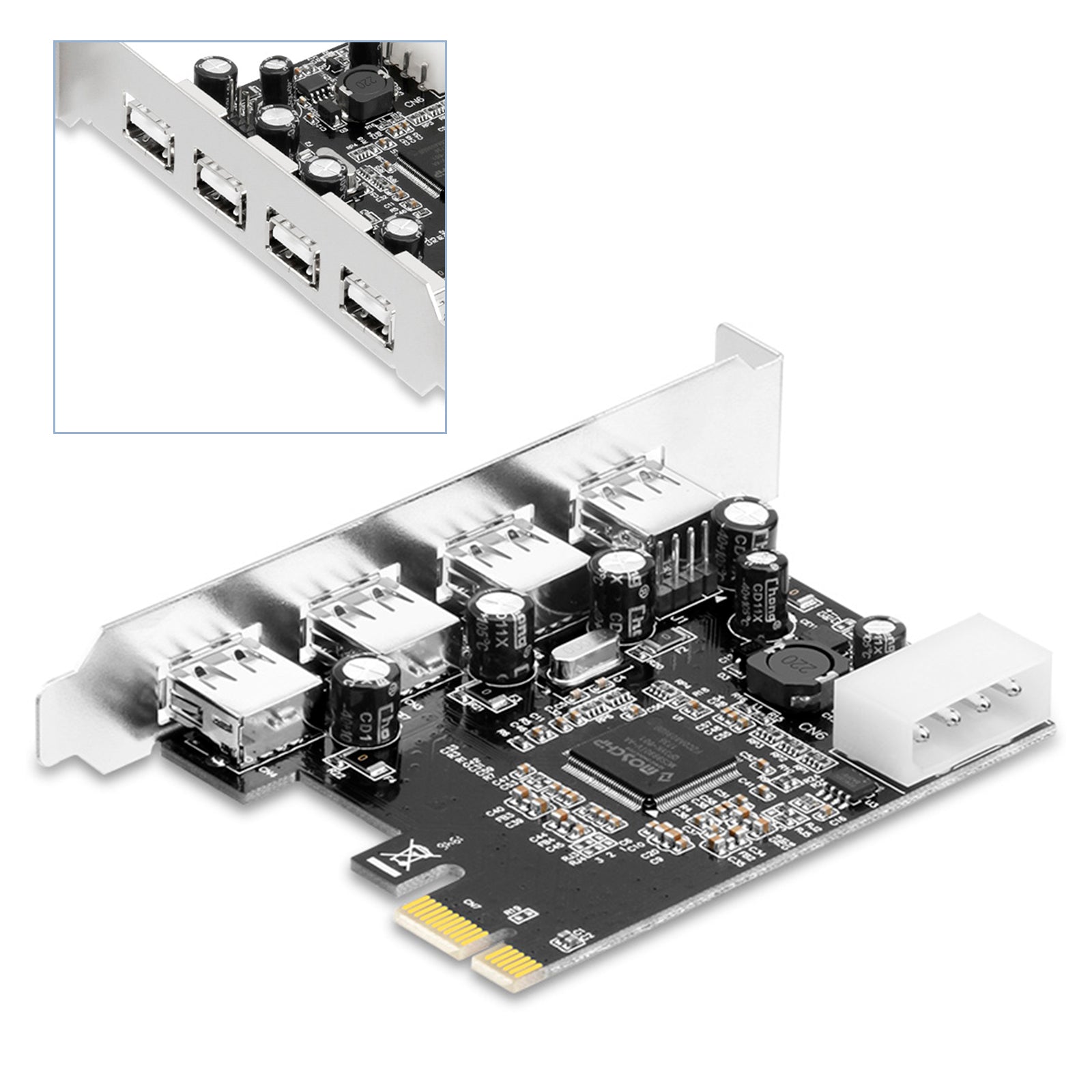 HUB 2.0 PCIE to USB 2.0 Expansion Card Moschip Adapter Card 4PIN Power Supply