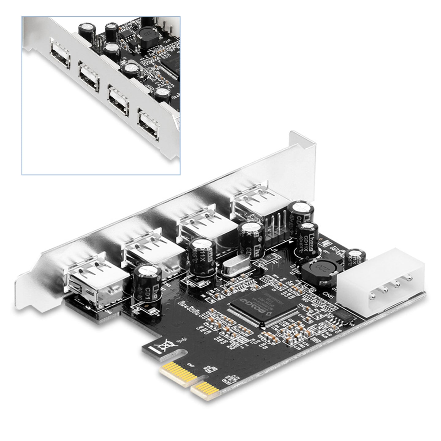 HUB 2.0 PCIE to USB 2.0 Expansion Card Moschip Adapter Card 4PIN Power Supply