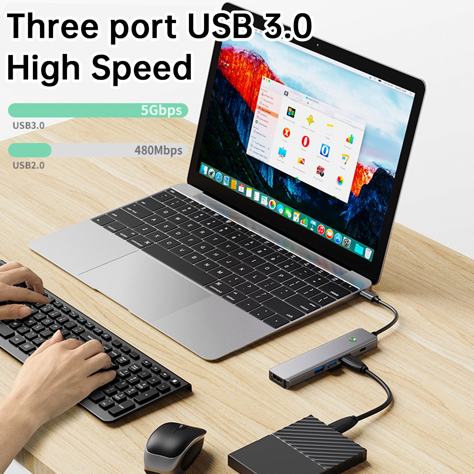 5 in 1 TYPE-C+USB3.0*1+USB2.0*2+HDMI+PD100W Interface Hub Adapter Dock for iPad (Copy)