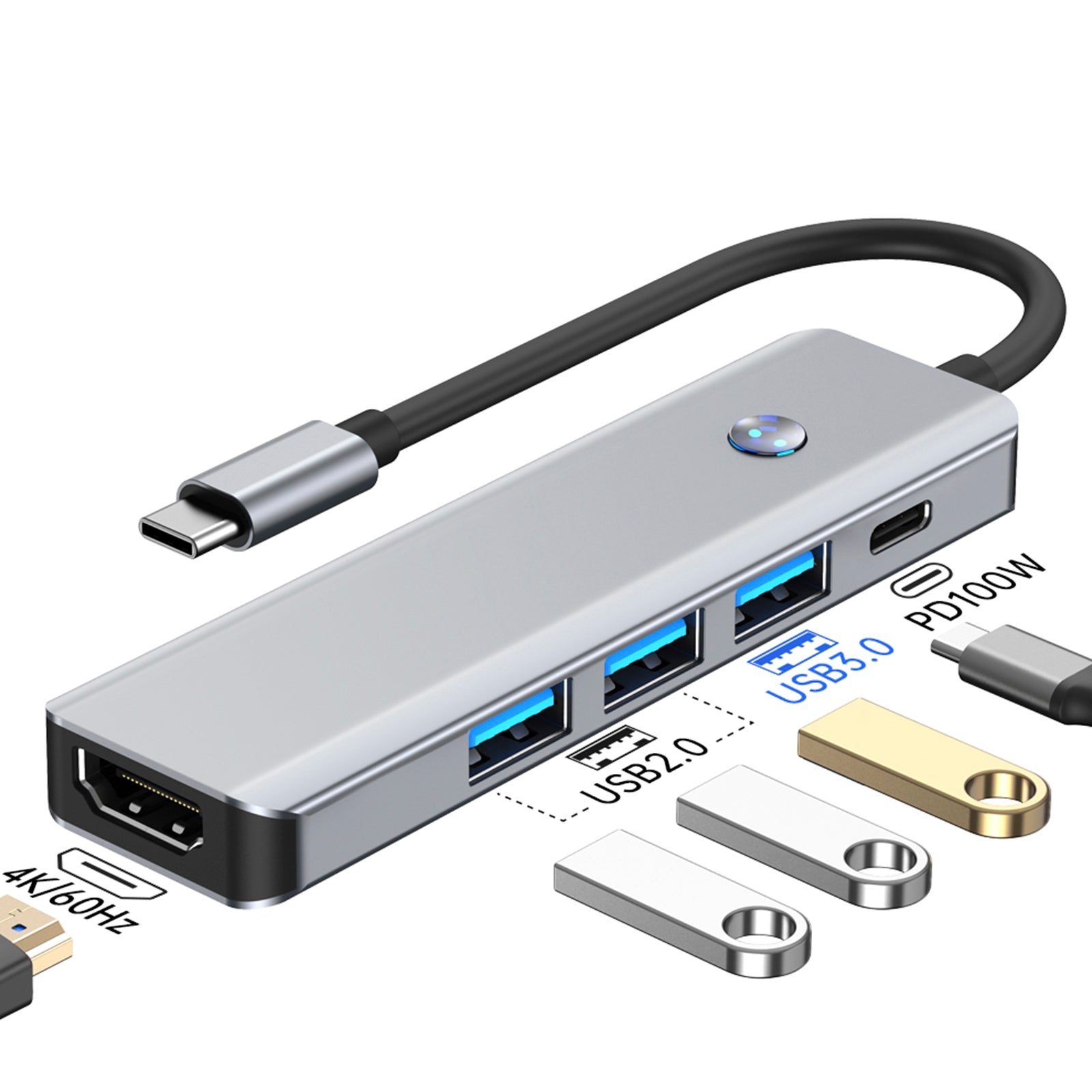 5 in 1 TYPE-C+USB3.0*1+USB2.0*2+HDMI+PD100W Interface Hub Adapter Dock for iPad (Copy)