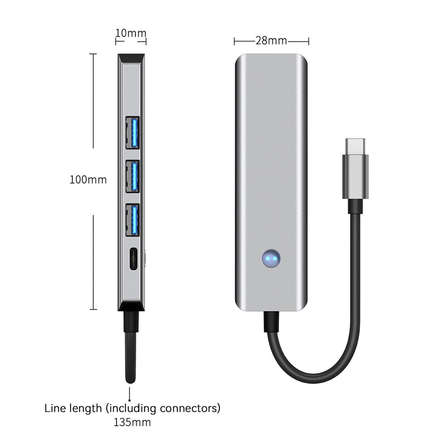 5 in 1 TYPE-C+USB3.0*1+USB2.0*2+HDMI+PD100W Interface Hub Adapter Dock for iPad