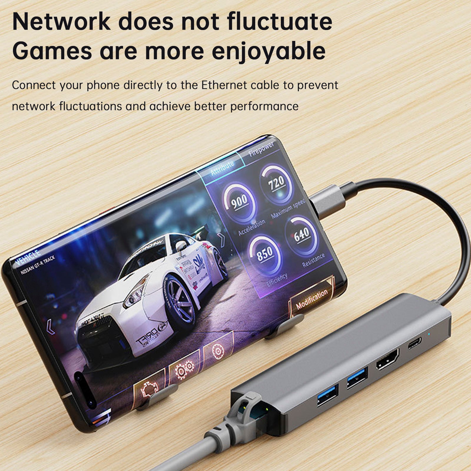 5 in 1 TYPE-C to USB3.0*1+USB2.0*1+PD100W/USB-C Data+HDMI+100M Network Card PC (Copy)