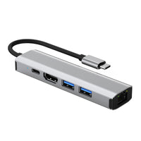 5 in 1 TYPE-C to USB3.0*1+USB2.0*1+PD100W/USB-C Data+HDMI+100M Network Card PC