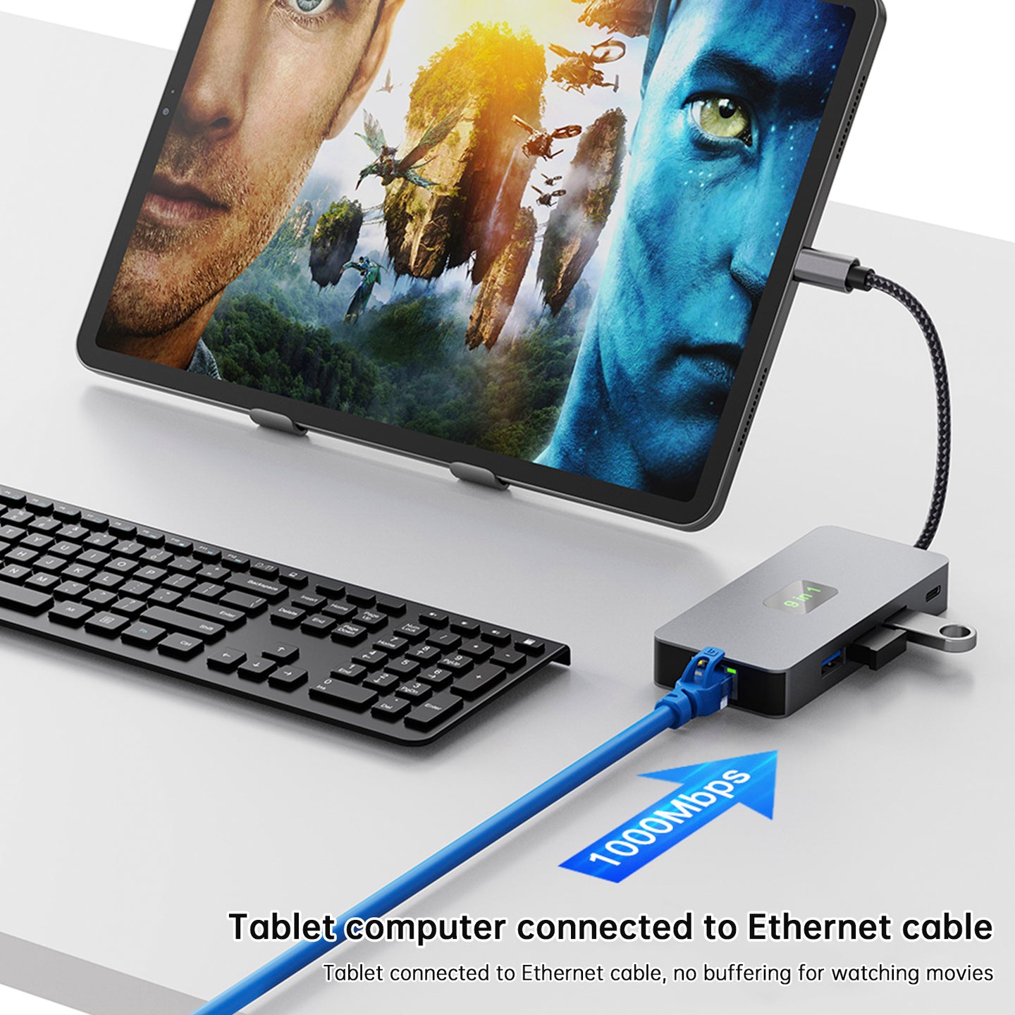 9 in 1 TYPE-C to RJ45 (Gigabit)+USB3.0*3+HDMI+USB-CS Data+PD100W+SD/TF MacBook