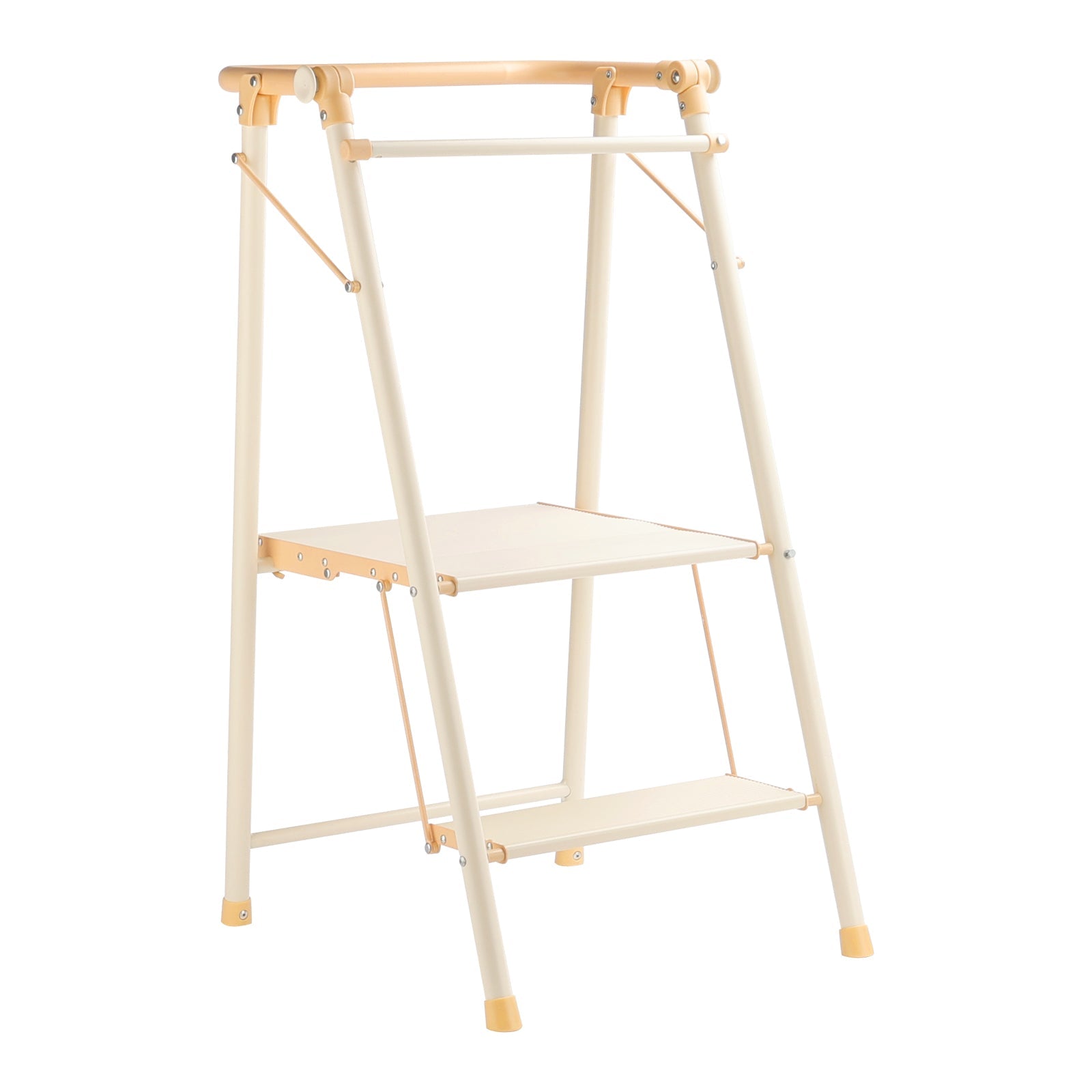 Folding 2-Step Stool with Safety Rails for Kids & Adults, Counter Height Kitchen Helper, Portable, 225lb Capacity