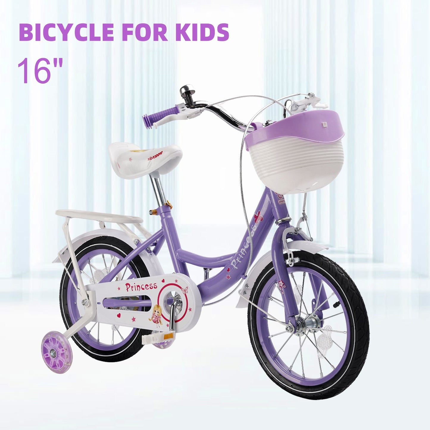 Purple 16 inch Kids Bicycle Girls Bike with Auxiliary Wheels