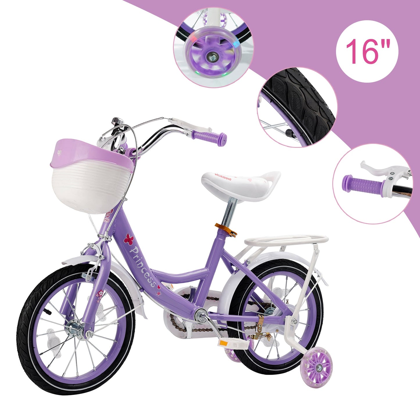 Purple 16 inch Kids Bicycle Girls Bike with Auxiliary Wheels