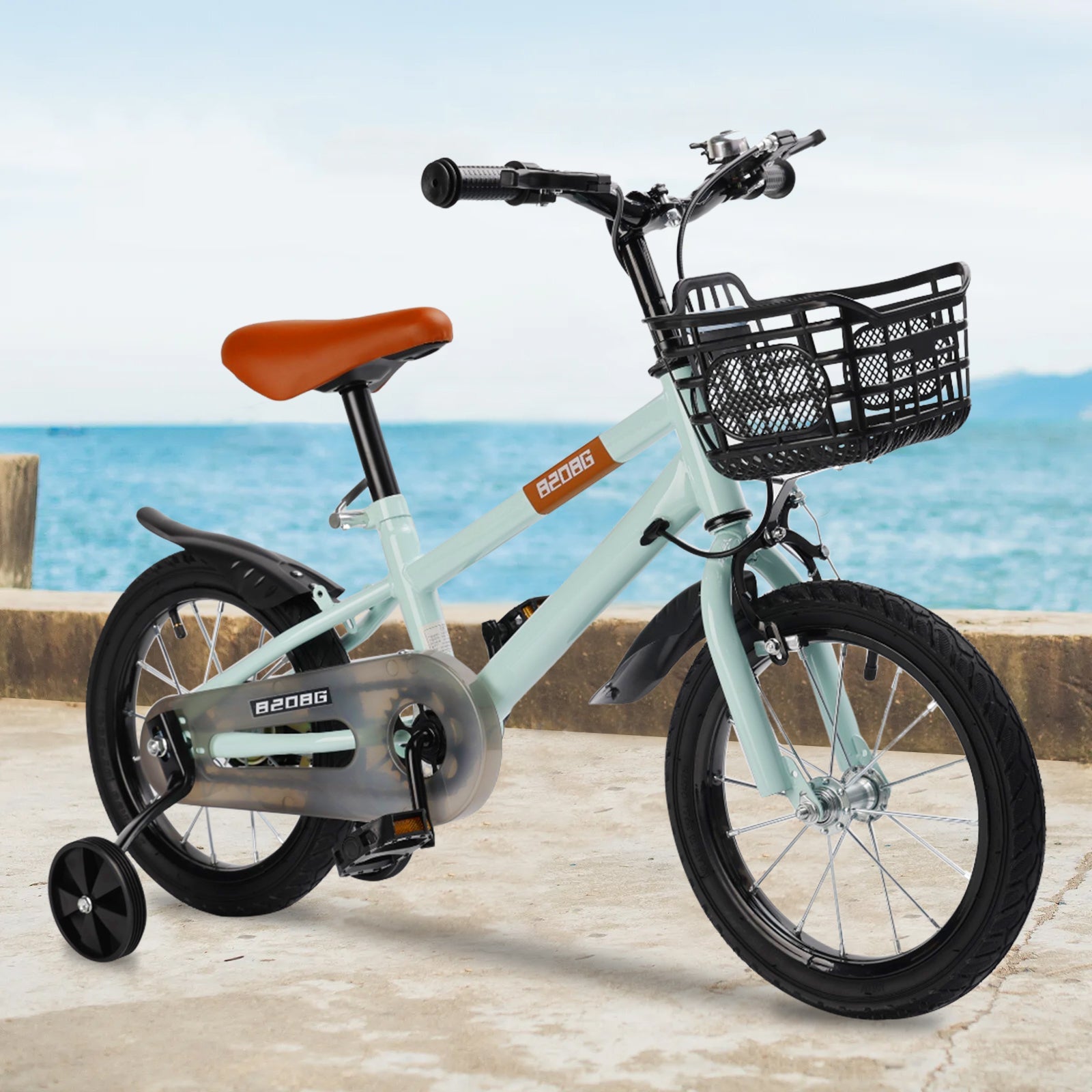 14inches Kids Toddlers Bicycle for Boys and Girls with Training Wheels Basket Cyan