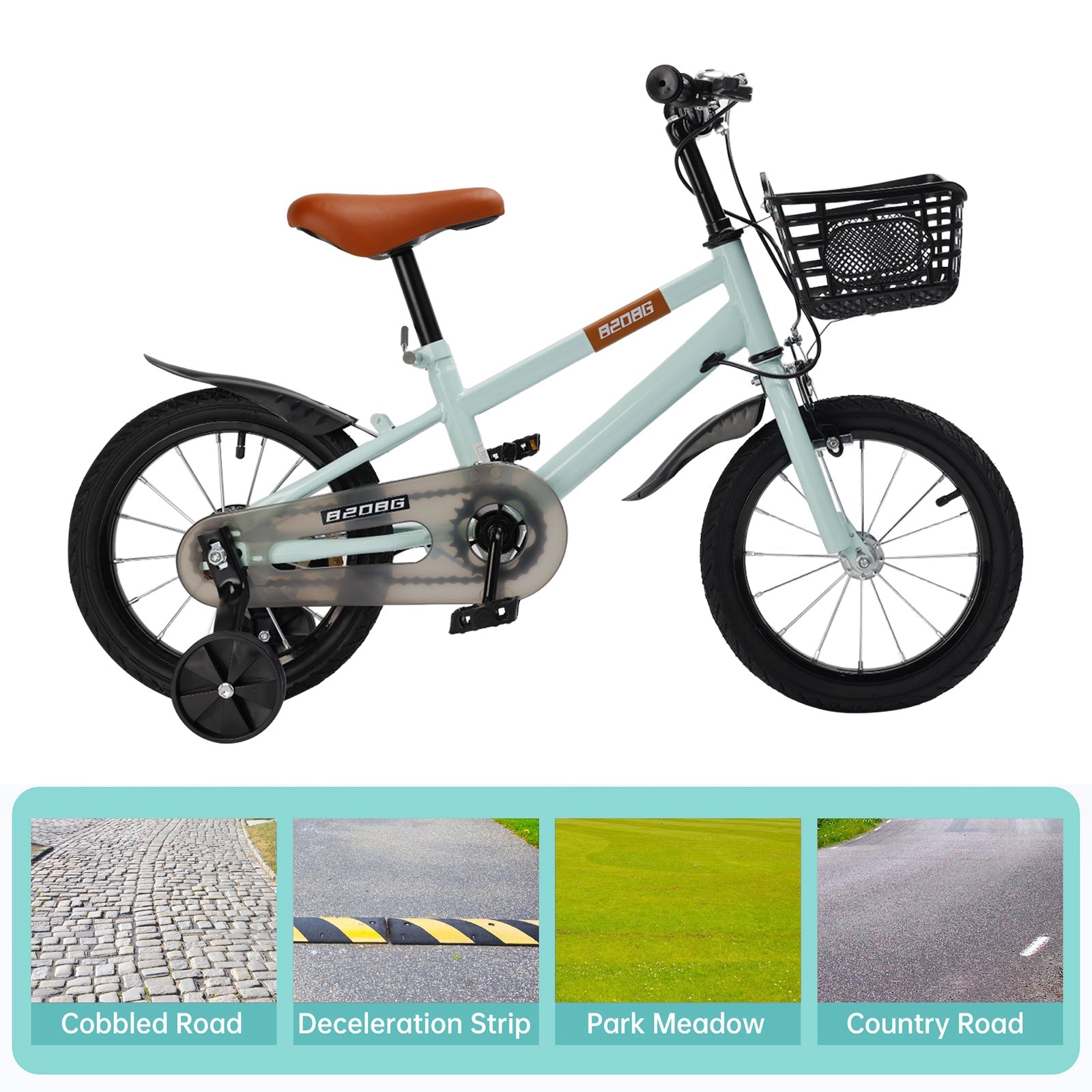 14 inch Kids Toddler Bicycle w/ Training Wheels Basket Cyan