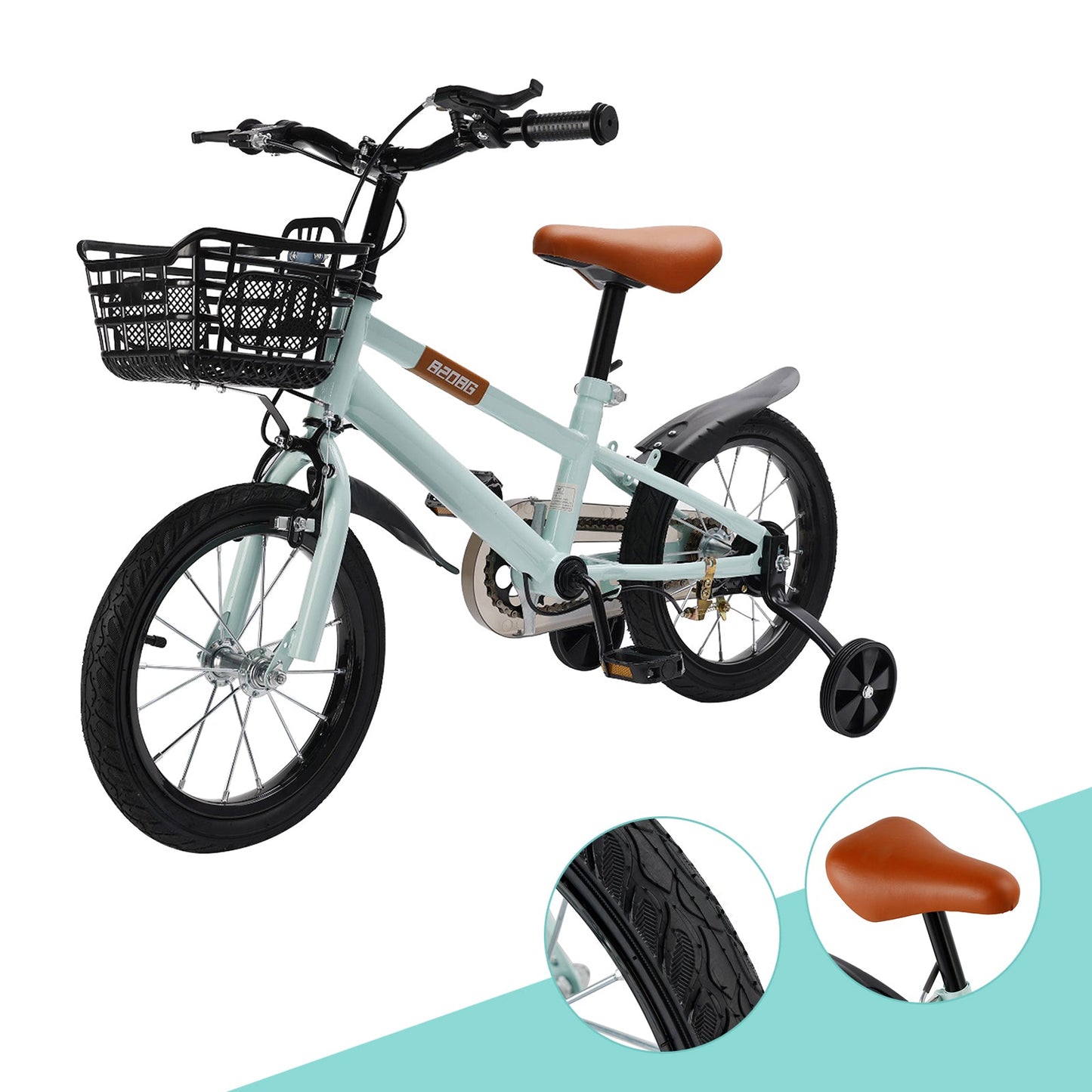 14 inch Kids Toddler Bicycle w/ Training Wheels Basket Cyan