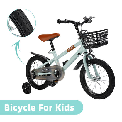 14 inch Kids Toddler Bicycle w/ Training Wheels Basket Cyan