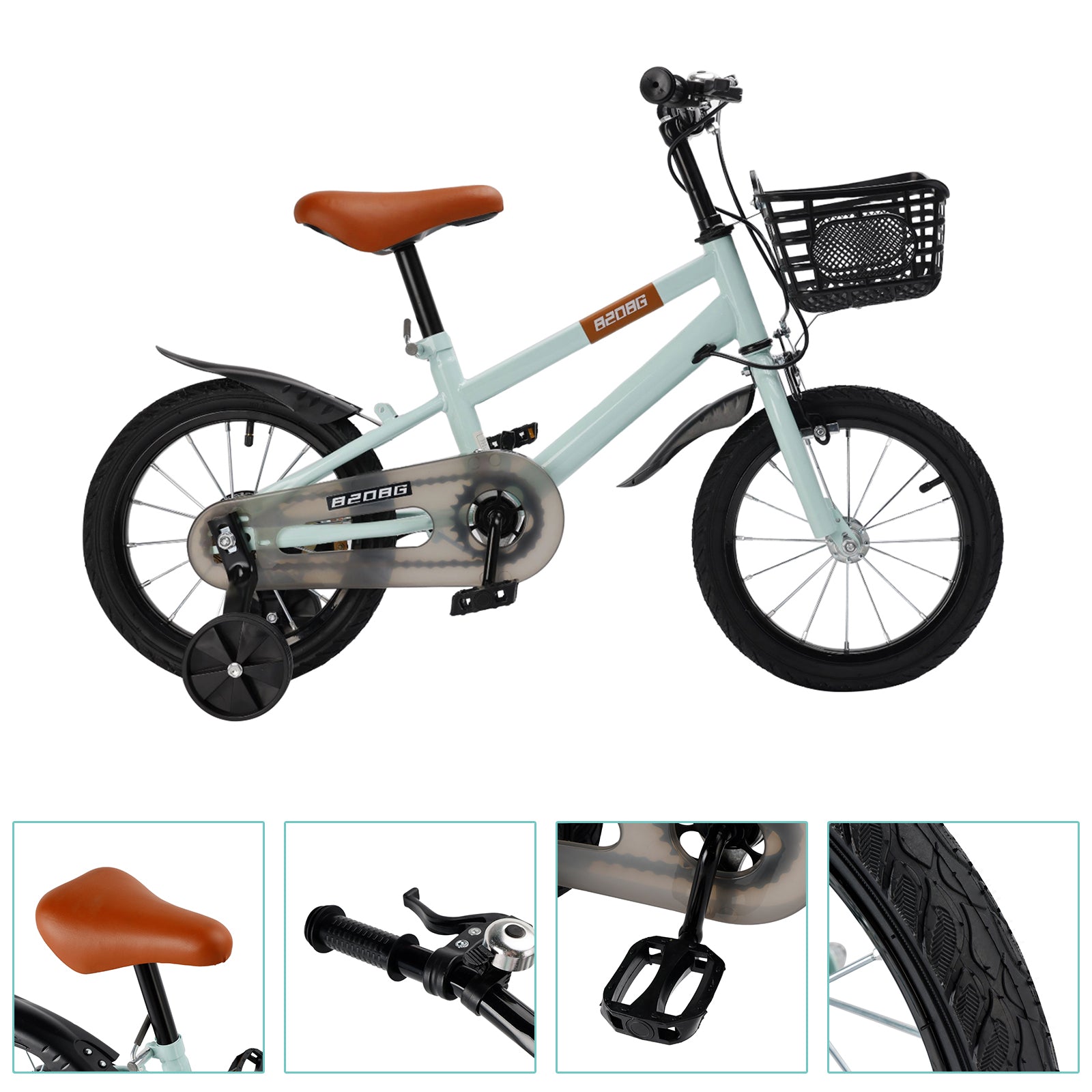 14 inch Kids Toddler Bicycle w/ Training Wheels Basket Cyan