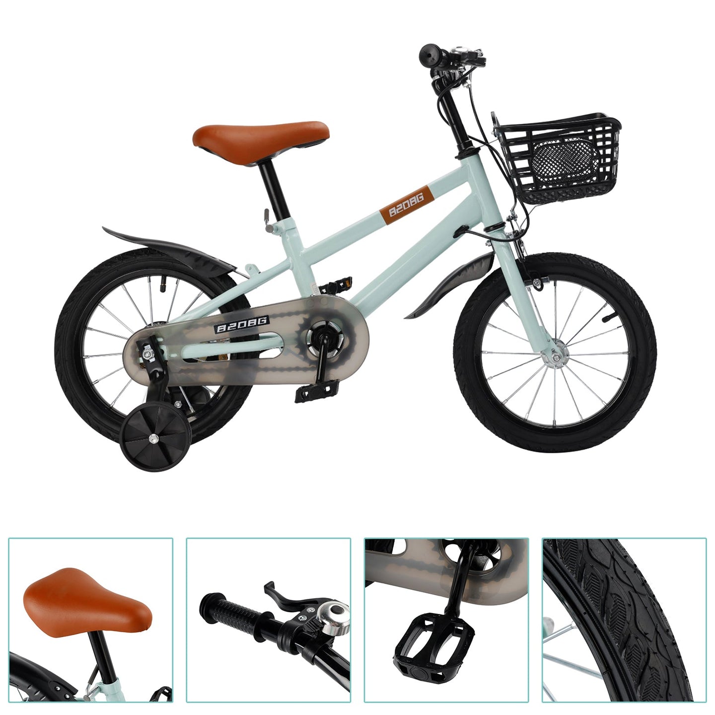 14 inch Kids Toddler Bicycle w/ Training Wheels Basket Cyan