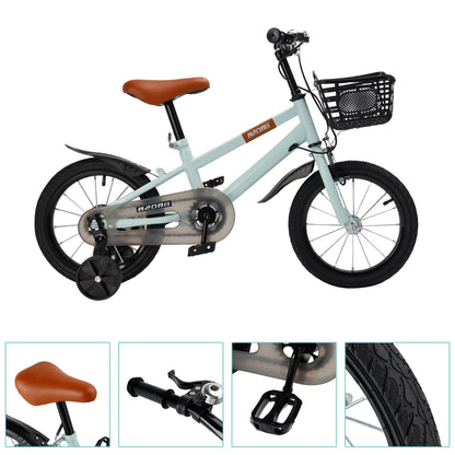 14 inch Kids Toddler Bicycle w/ Training Wheels Basket Cyan