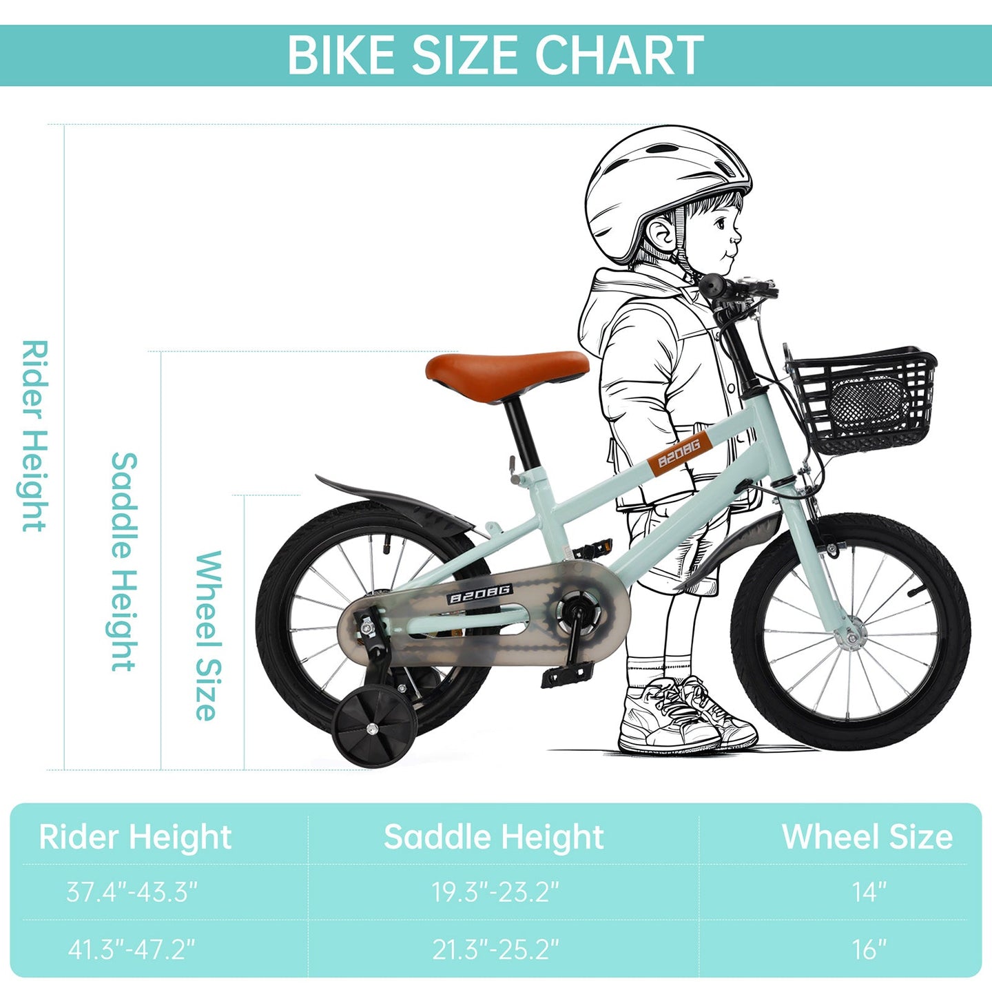 14 inch Kids Toddler Bicycle w/ Training Wheels Basket Cyan