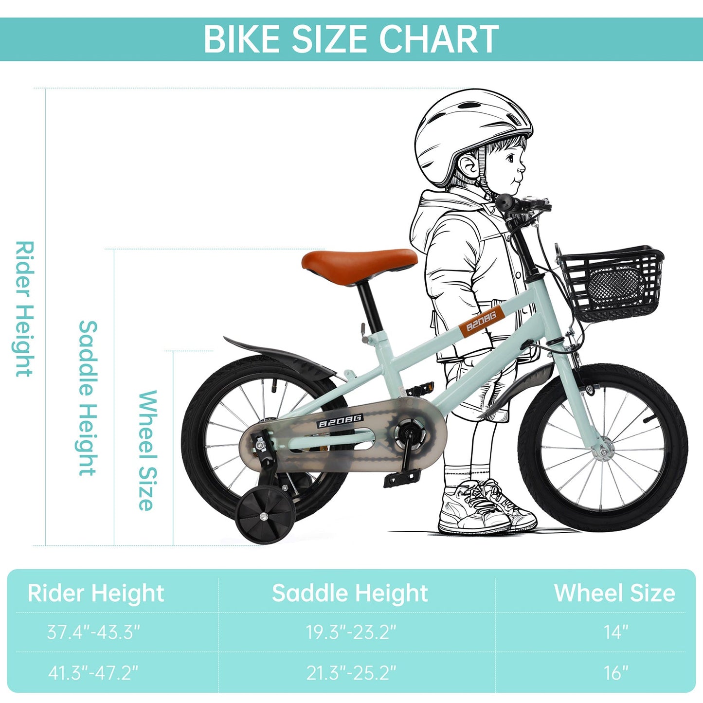 14 inch Kids Toddler Bicycle w/ Training Wheels Basket Cyan