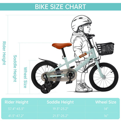 14 inch Kids Toddler Bicycle w/ Training Wheels Basket Cyan