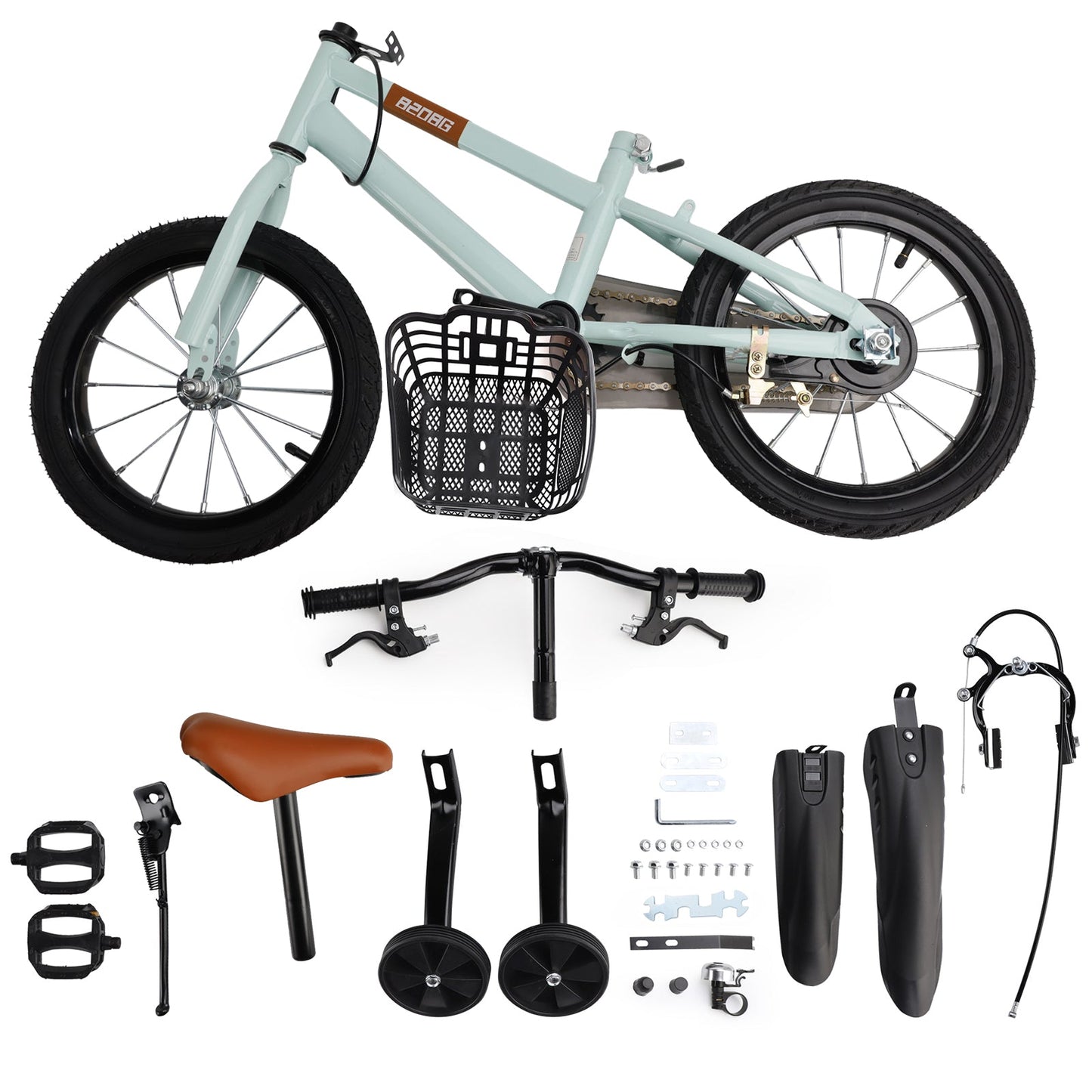 14 inch Kids Toddler Bicycle w/ Training Wheels Basket Cyan
