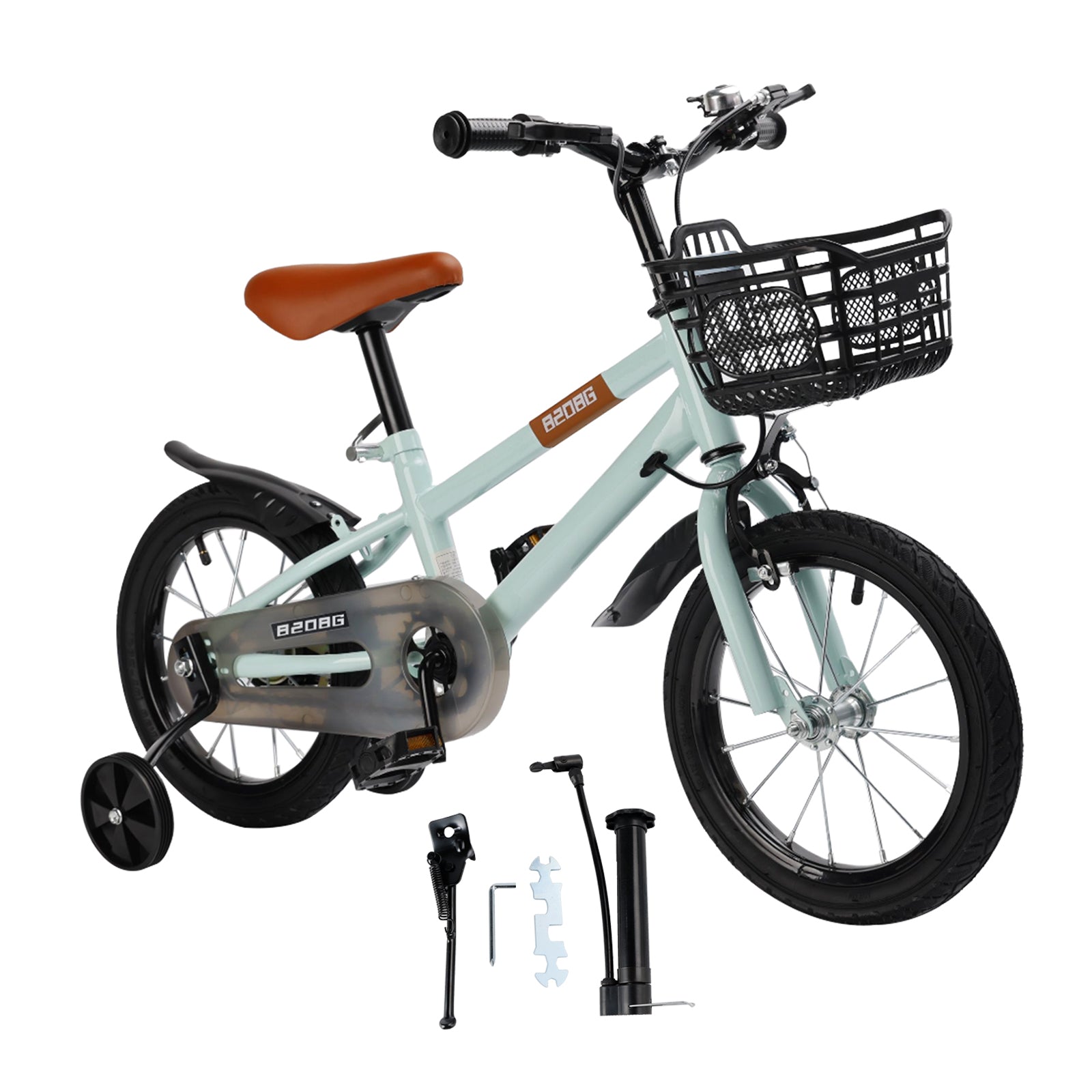 14 inch Kids Toddler Bicycle w/ Training Wheels Basket Cyan