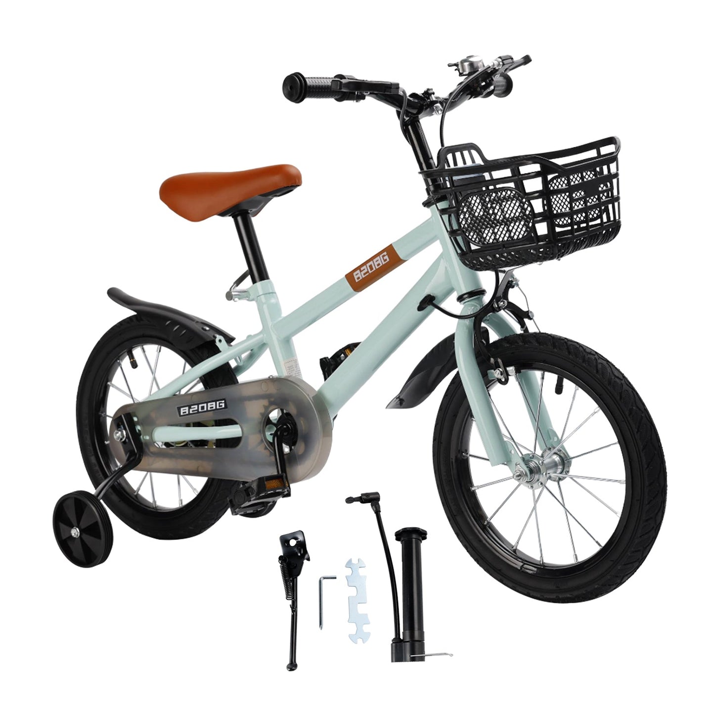 14 inch Kids Toddler Bicycle w/ Training Wheels Basket Cyan