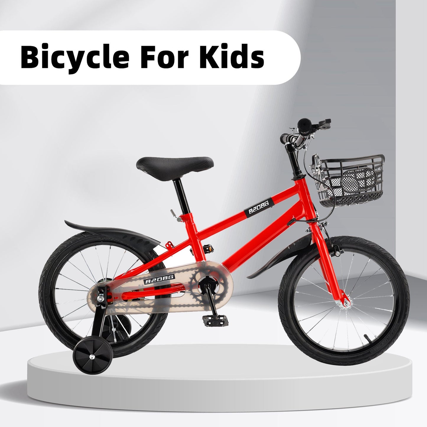 16 inch Children Bicycle Toddlers Bike with Training Wheels Basket Kickstand Red